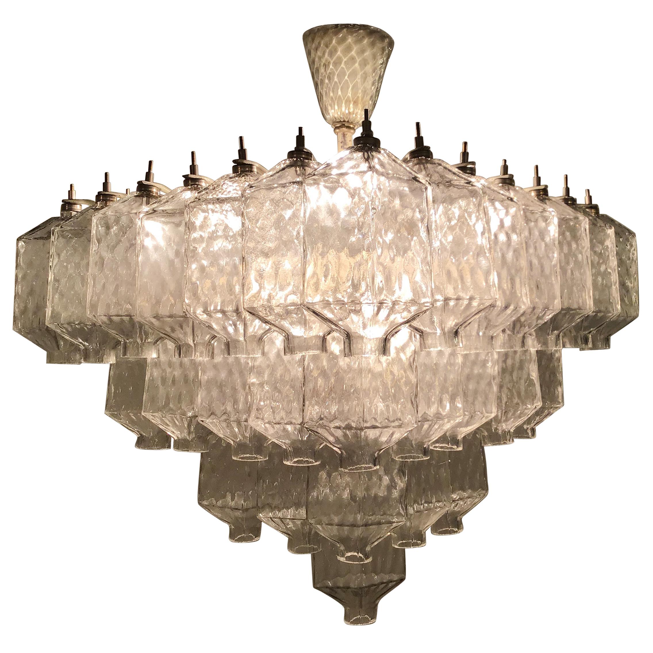CARLO SCARPA - VENINI - Chandelier 1950 Murano Glass Iron, Italy For Sale