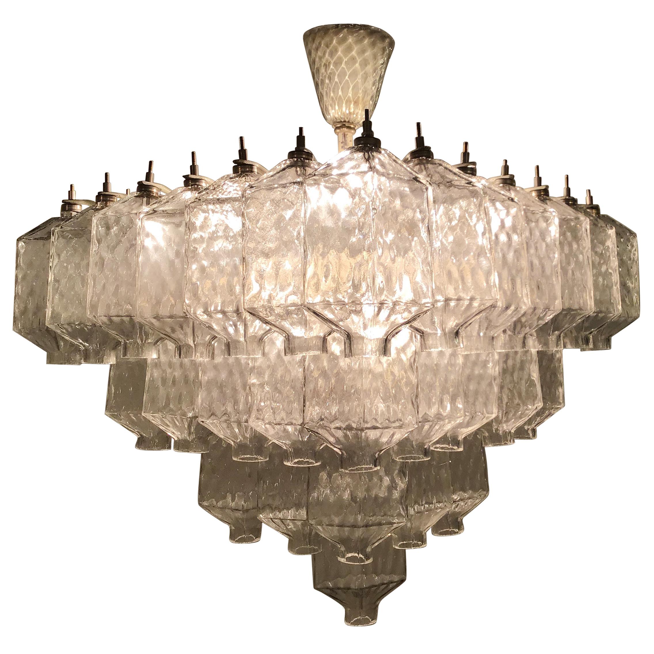 Venini Chandelier 1950 Murano Glass Iron, Italy For Sale