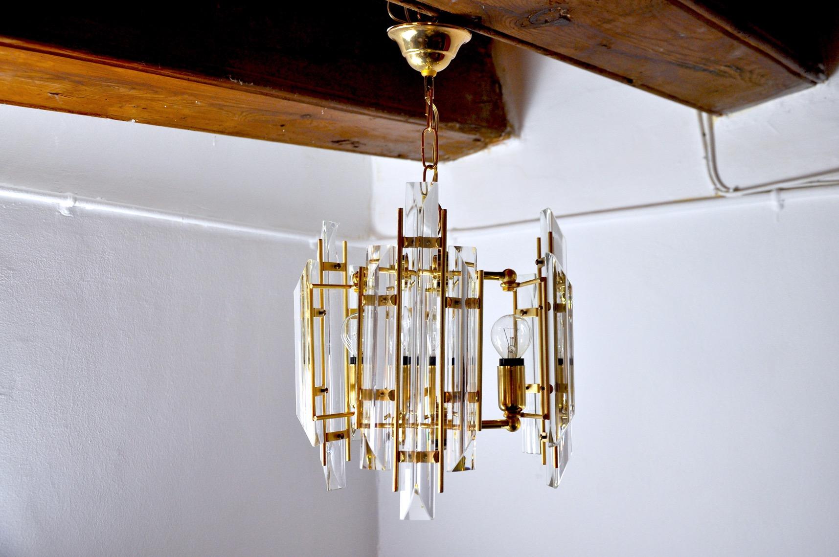 Italian Venini Chandelier, 3 Arms, Murano Glass, 1970, Italy