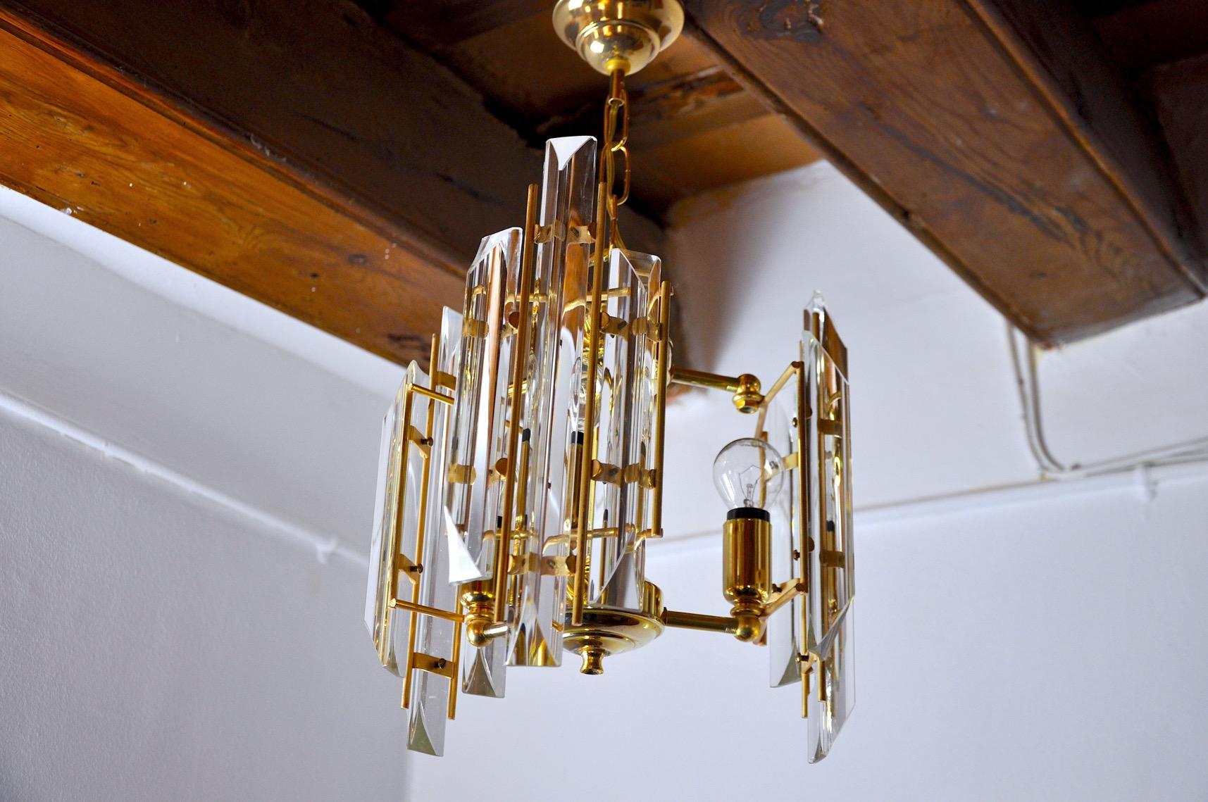 Late 20th Century Venini Chandelier, 3 Arms, Murano Glass, 1970, Italy
