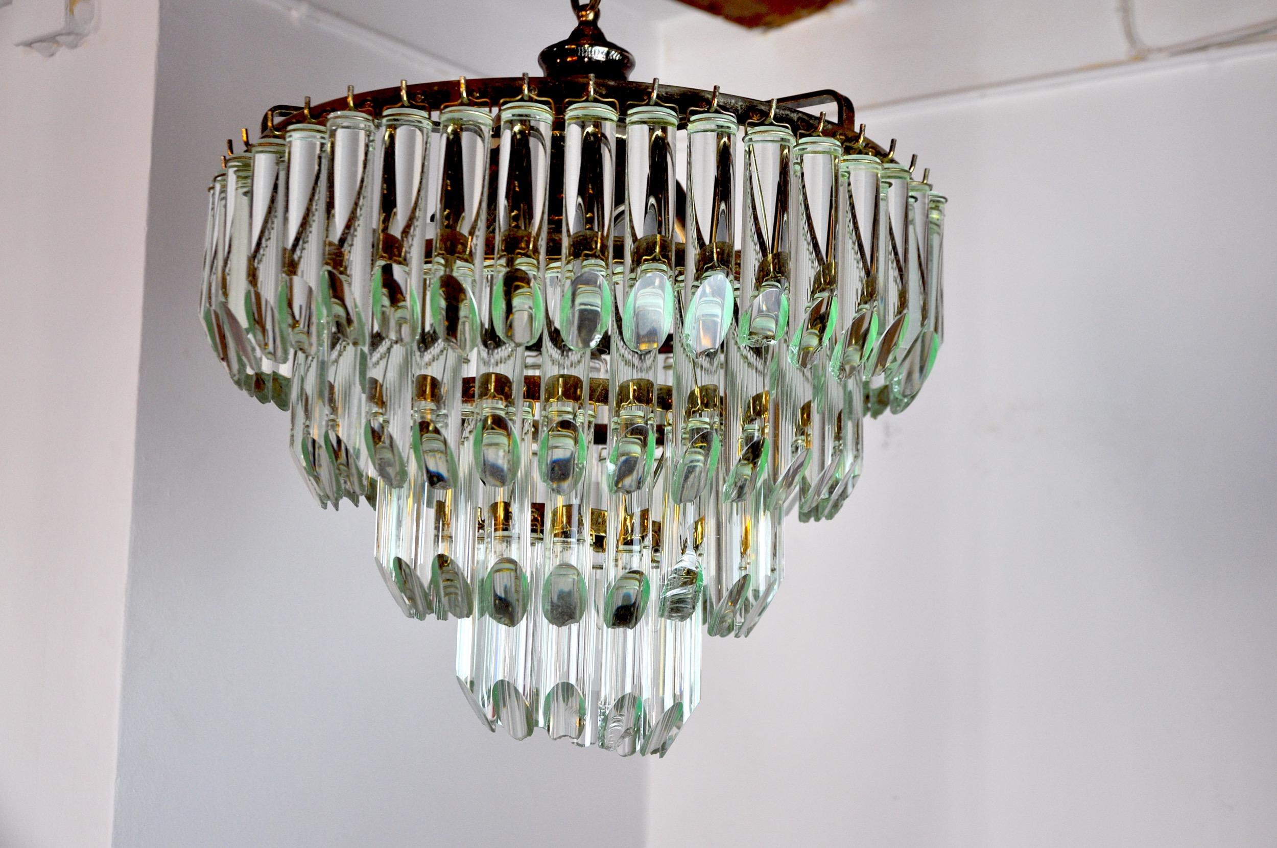 Hollywood Regency Venini Chandelier, 4 Levels, Murano Glass, Italy, 1970 For Sale