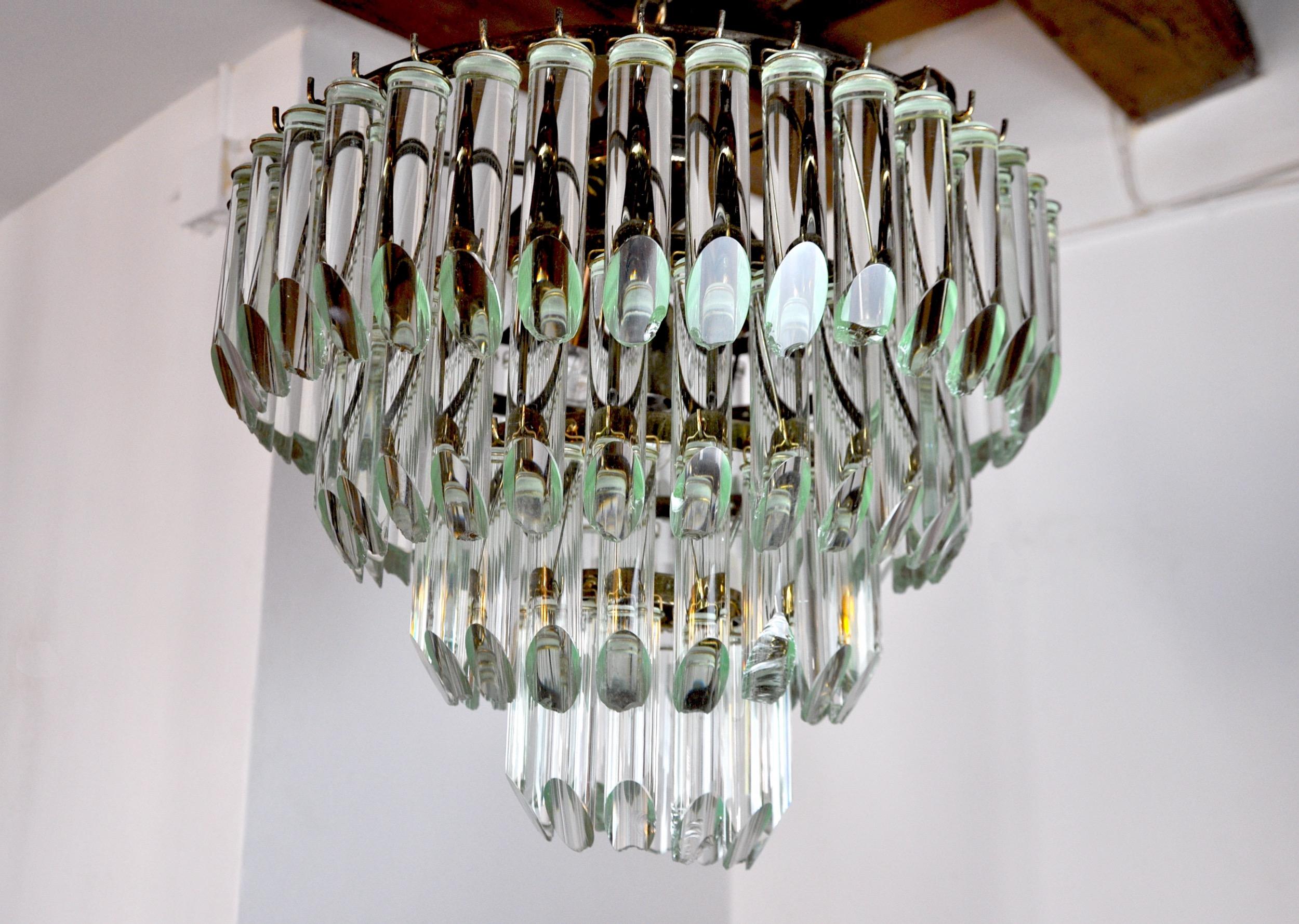 Crystal Venini Chandelier, 4 Levels, Murano Glass, Italy, 1970 For Sale