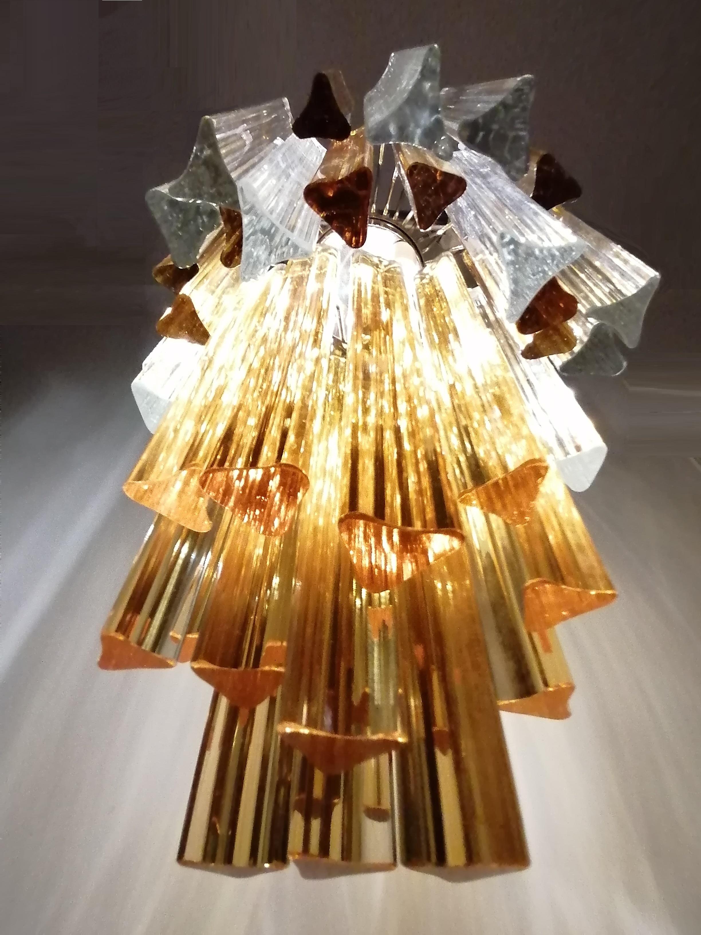 Venini Chandelier 55 Transparent and Amber Prism Triedri, Murano, 1960 2