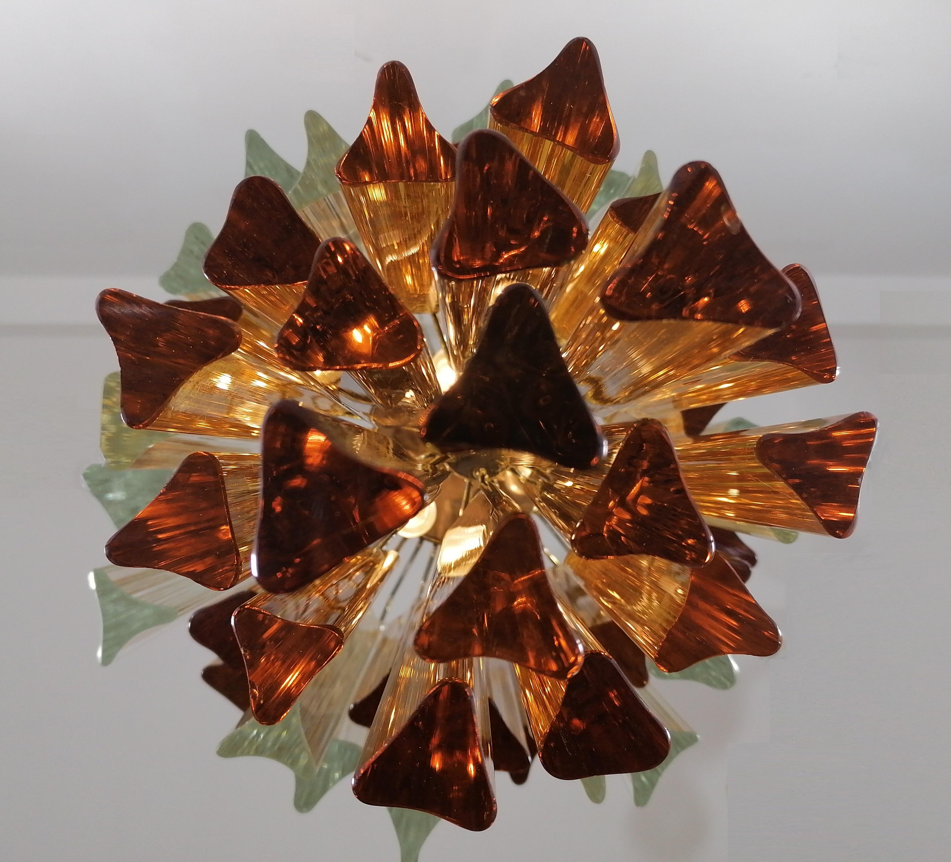 Venini Chandelier 55 Transparent and Amber Prism Triedri, Murano, 1960 3