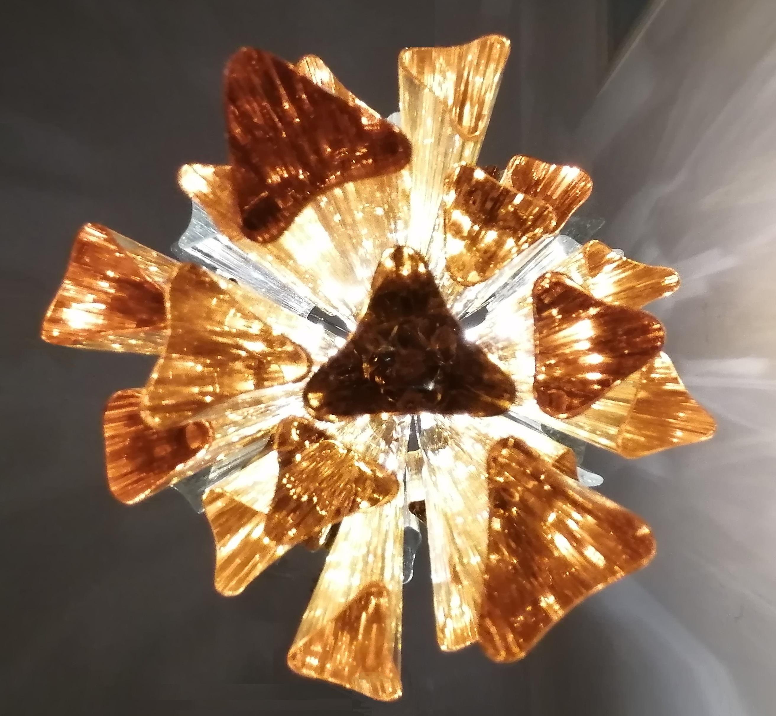 Venini Chandelier 55 Transparent and Amber Prism Triedri, Murano, 1960 4