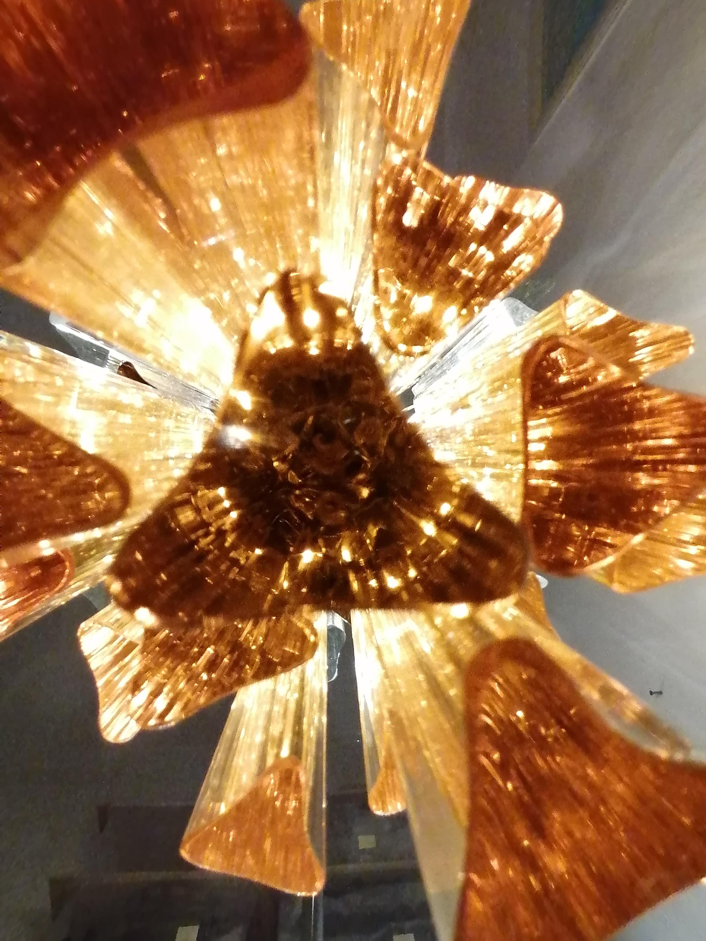 Venini Chandelier 55 Transparent and Amber Prism Triedri, Murano, 1960 5