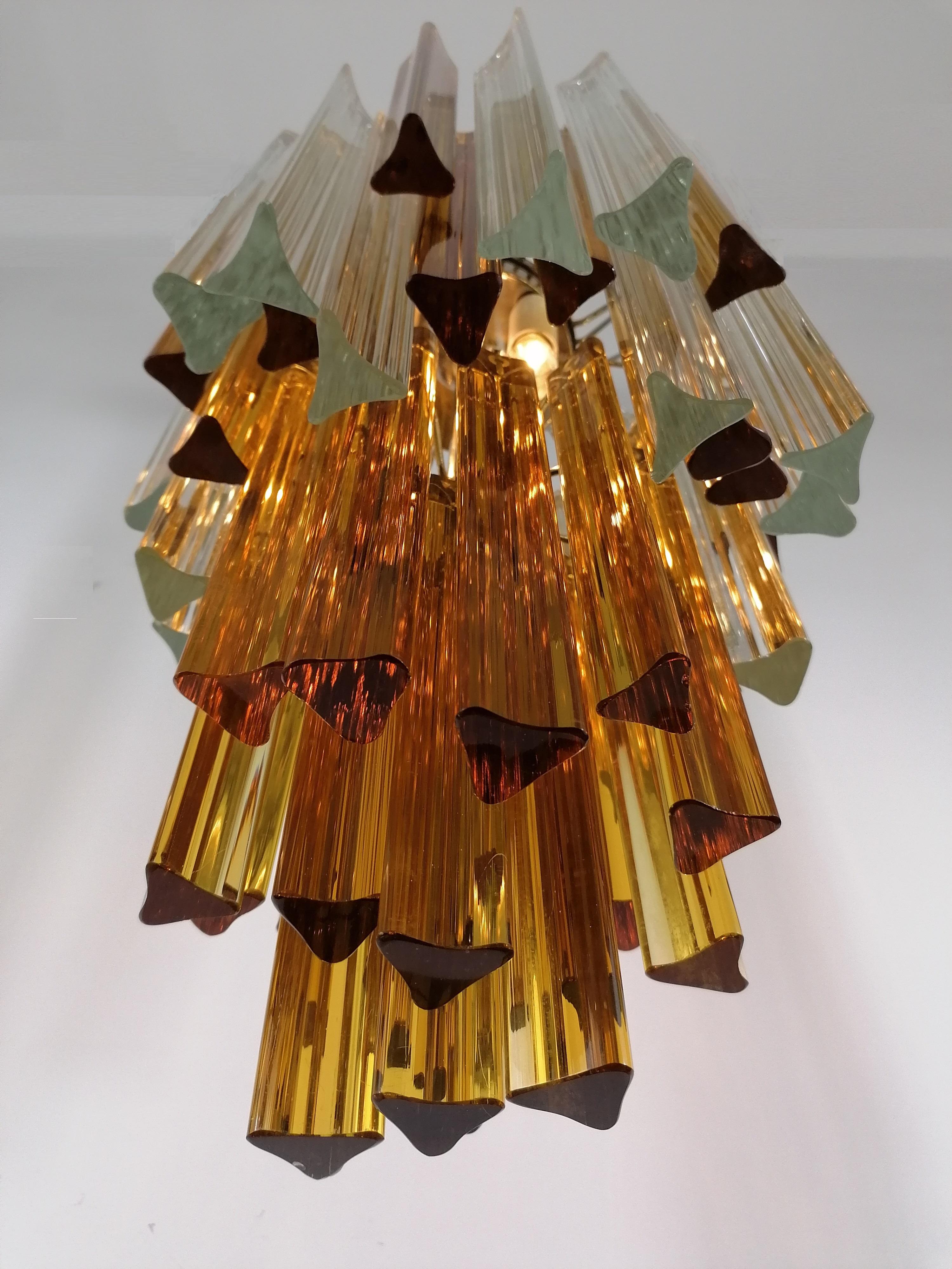 Venini Chandelier 55 Transparent and Amber Prism Triedri, Murano, 1960 1