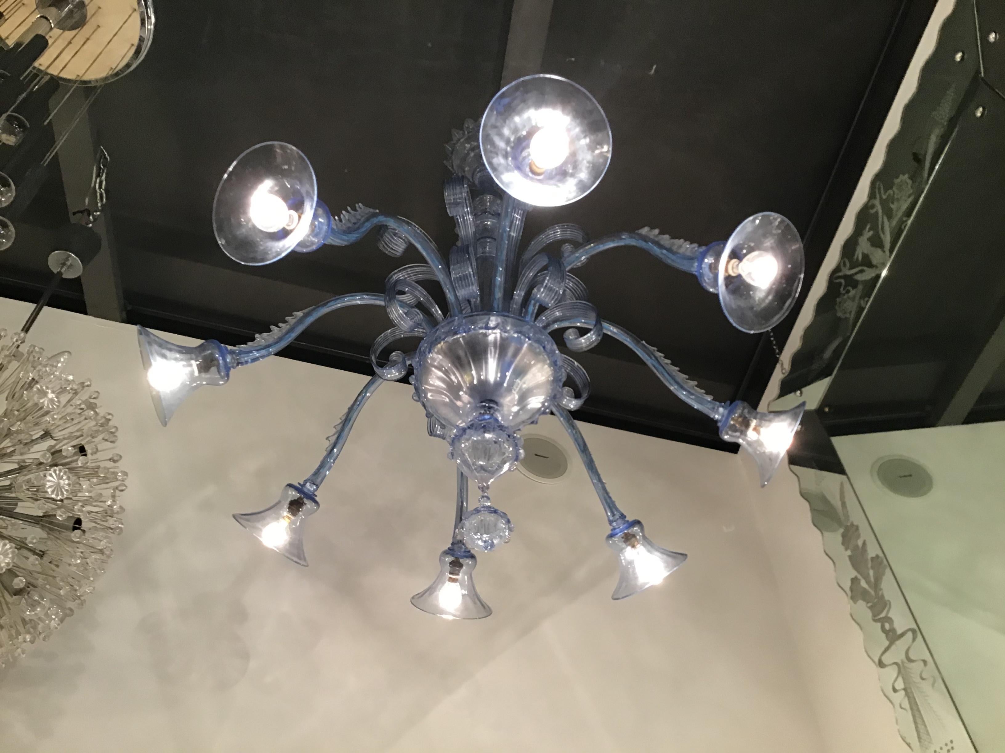 Venini Chandelier 8 Lights Murano Glass, 1940, Italy For Sale 4