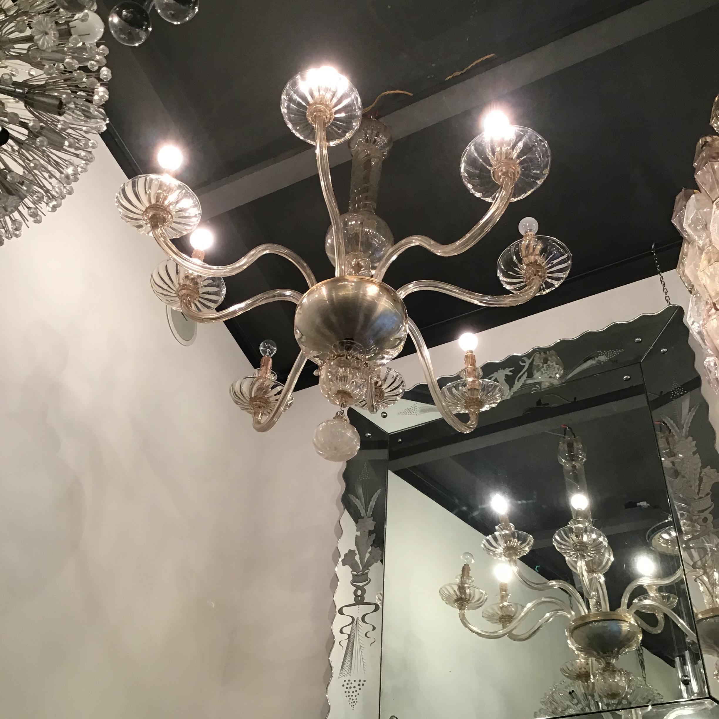 Other Venini Chandelier 8 Lights Murano Glass, 1940, Italy For Sale