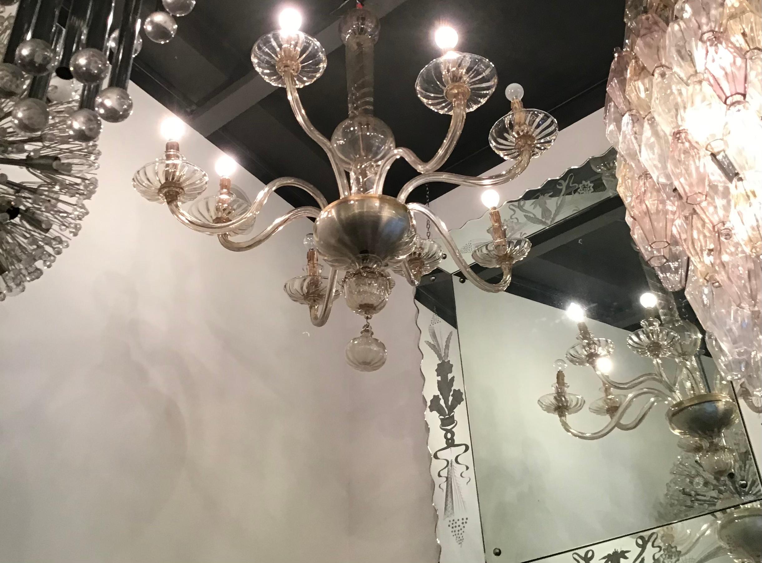 Italian Venini Chandelier 8 Lights Murano Glass, 1940, Italy For Sale