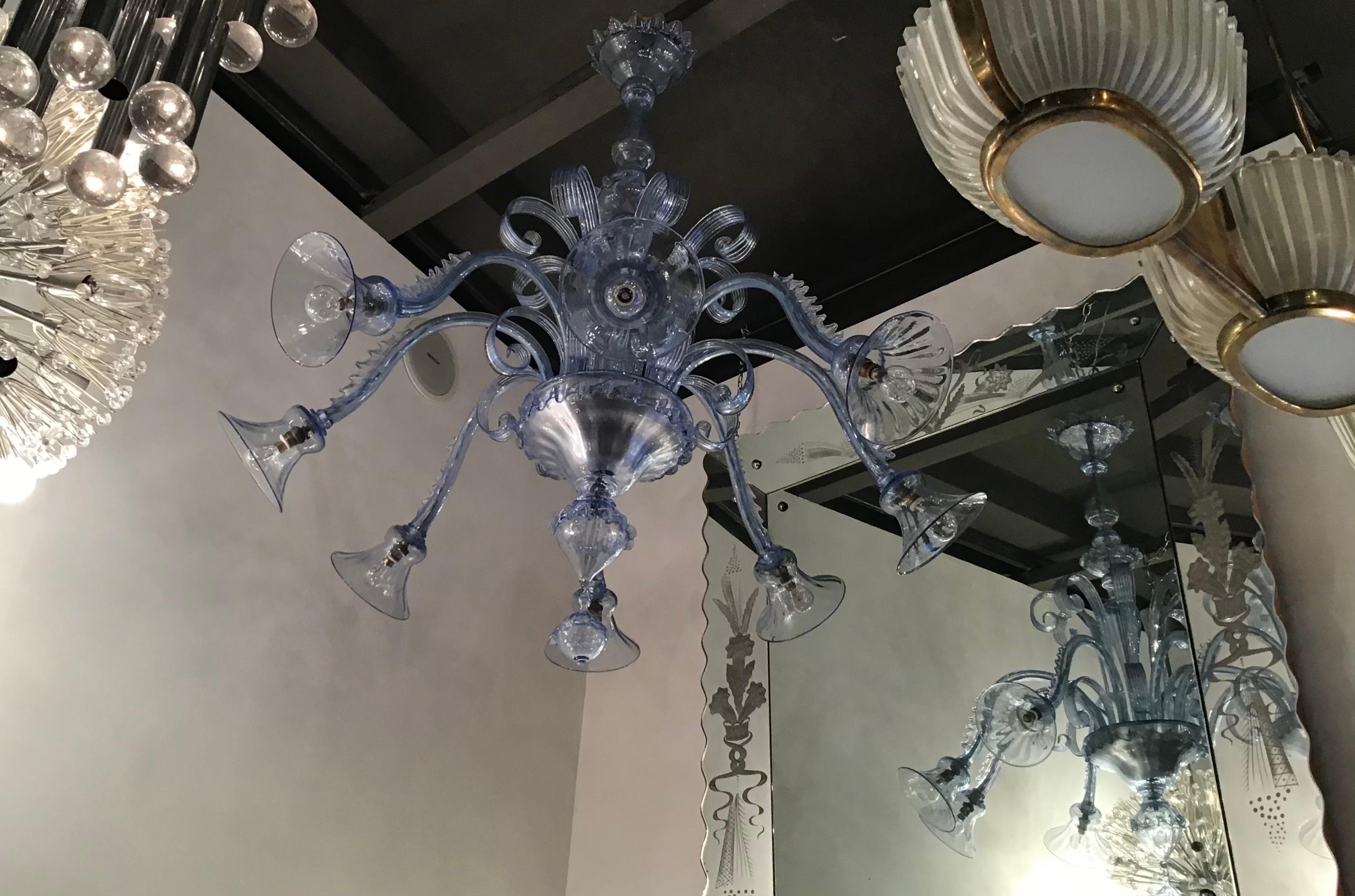 Italiano Venini Lampadario 8 luci in vetro di Murano, 1940, Italia in vendita