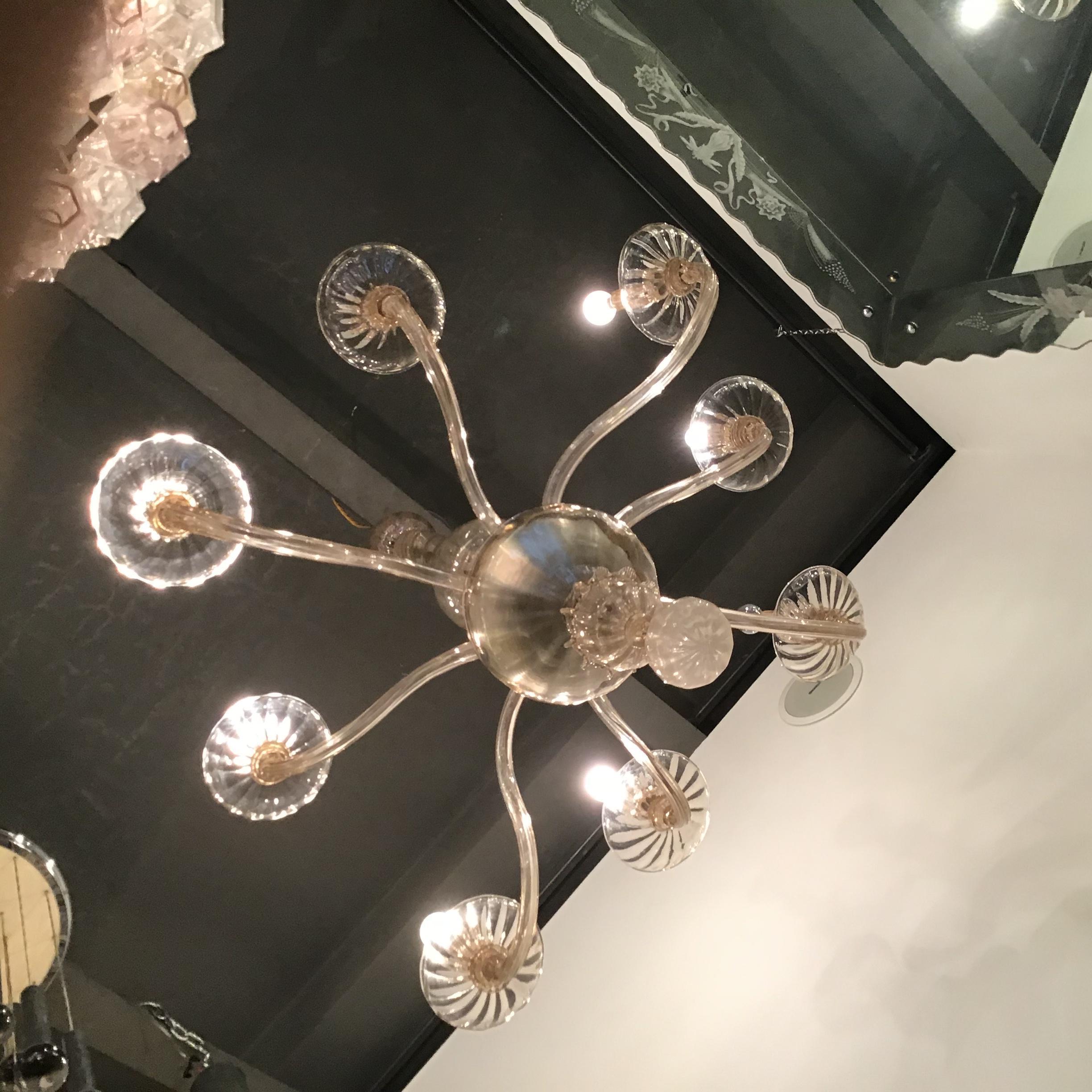 Venini Chandelier 8 Lights Murano Glass, 1940, Italy In Good Condition For Sale In Milano, IT