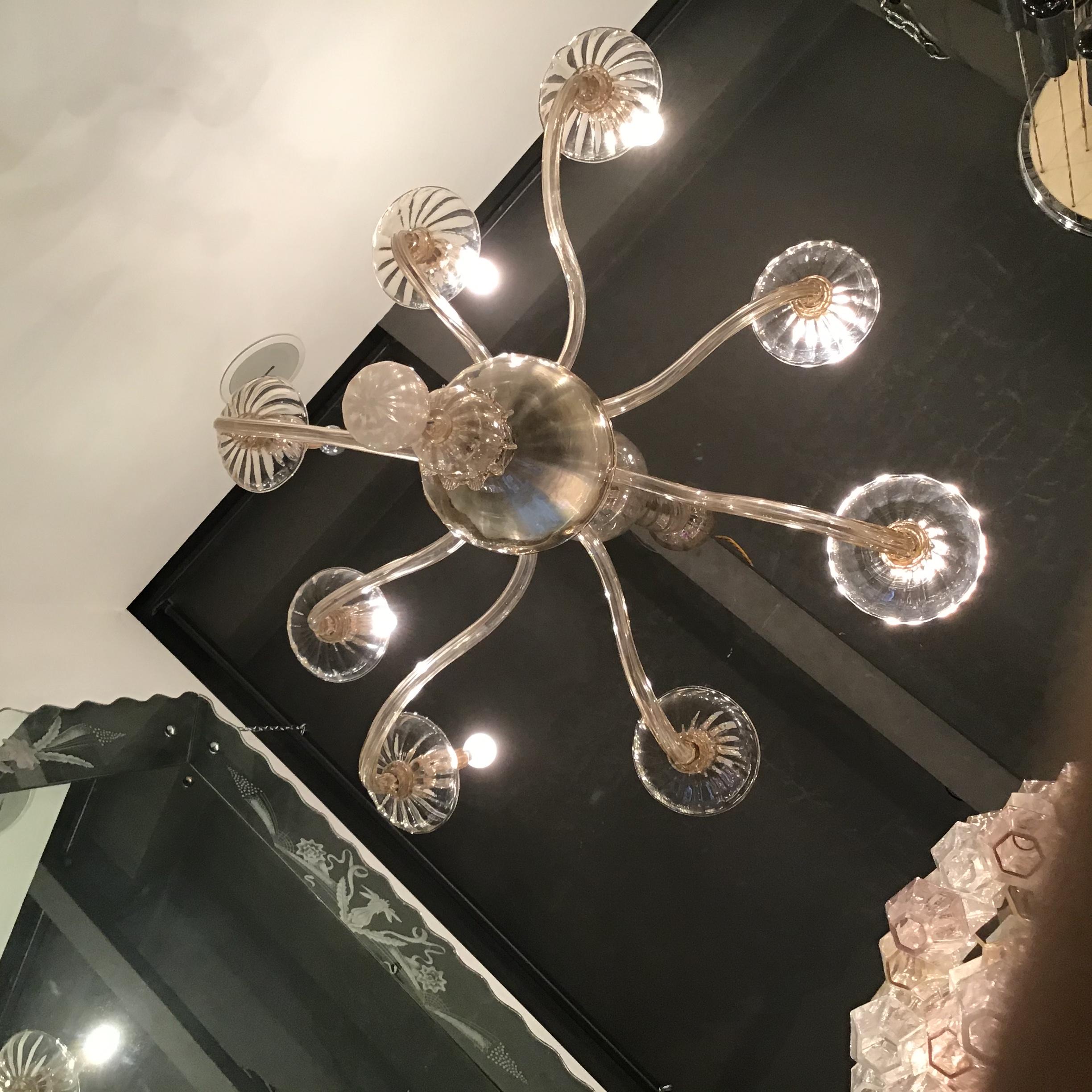 Mid-20th Century Venini Chandelier 8 Lights Murano Glass, 1940, Italy For Sale