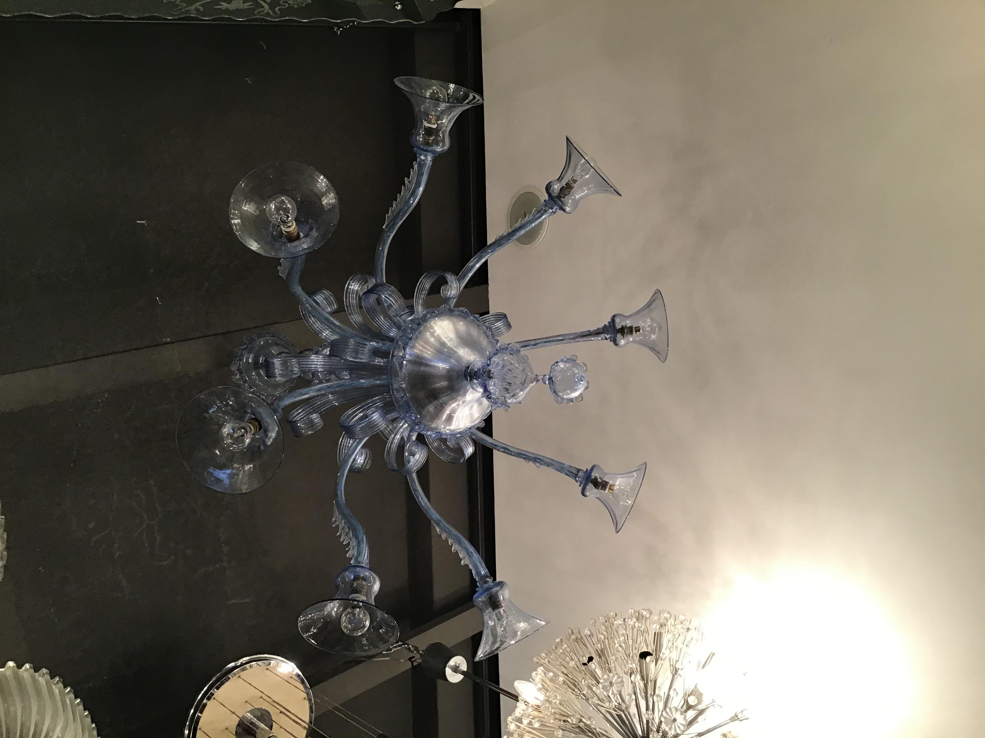 Metà XX secolo Venini Lampadario 8 luci in vetro di Murano, 1940, Italia in vendita