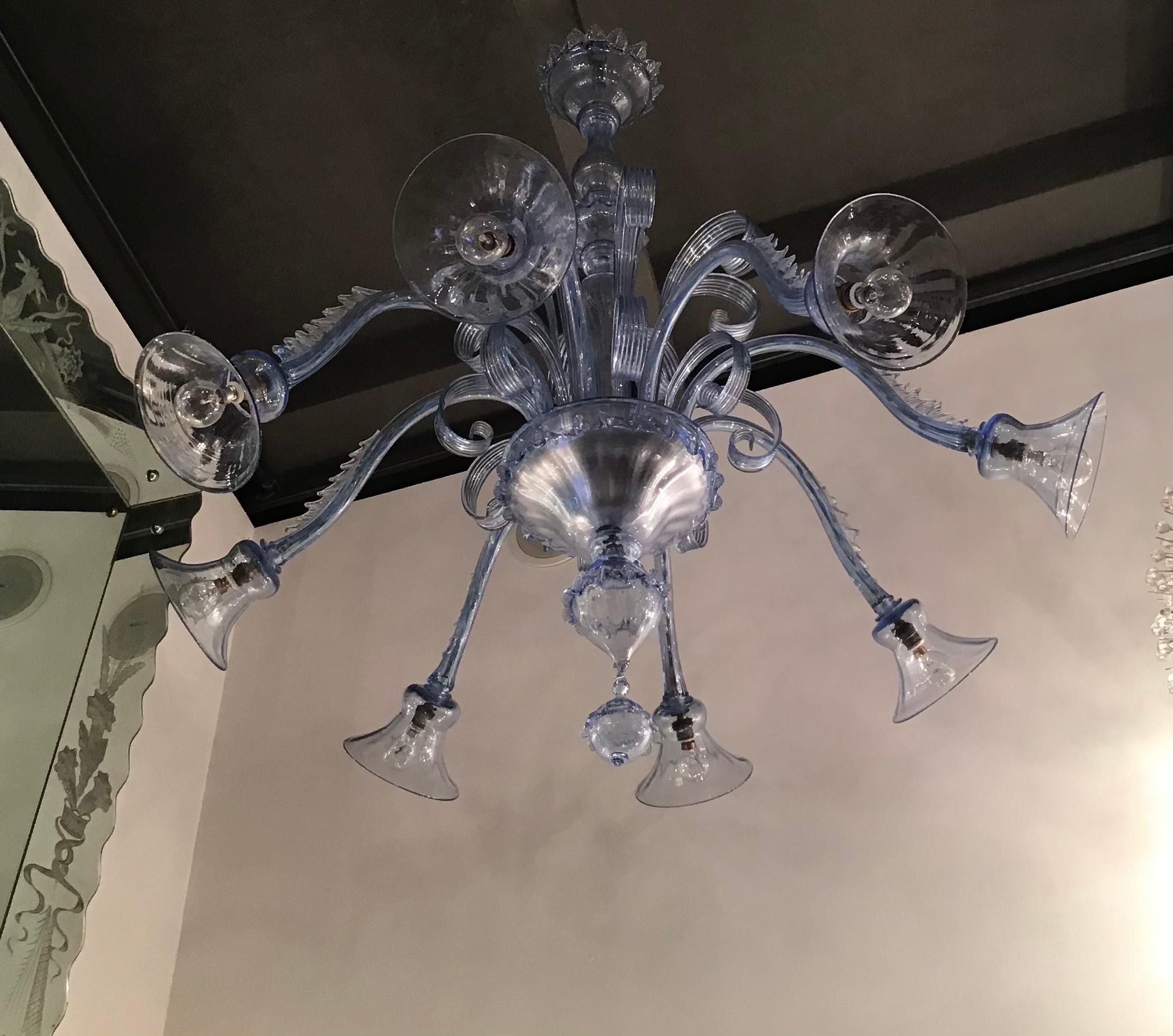 Vetro di Murano Venini Lampadario 8 luci in vetro di Murano, 1940, Italia in vendita