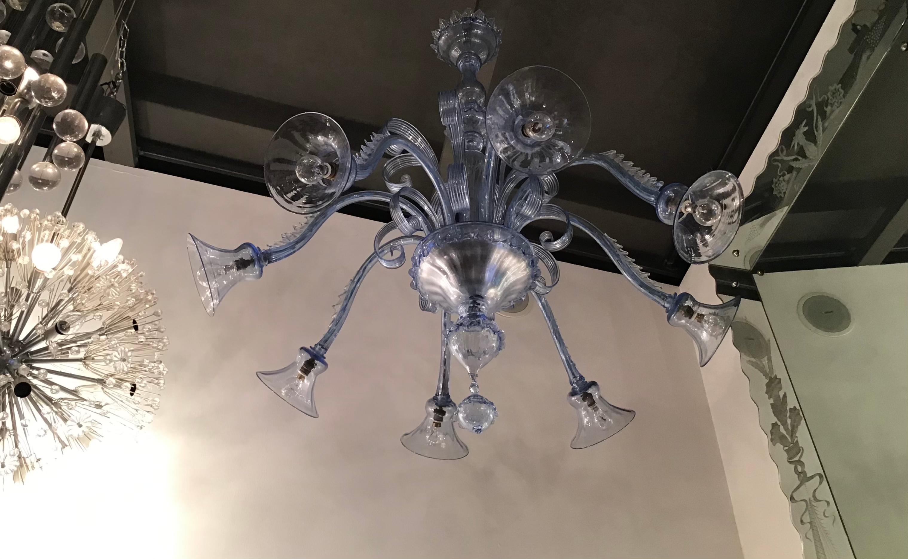 Venini Lampadario 8 luci in vetro di Murano, 1940, Italia in vendita 1