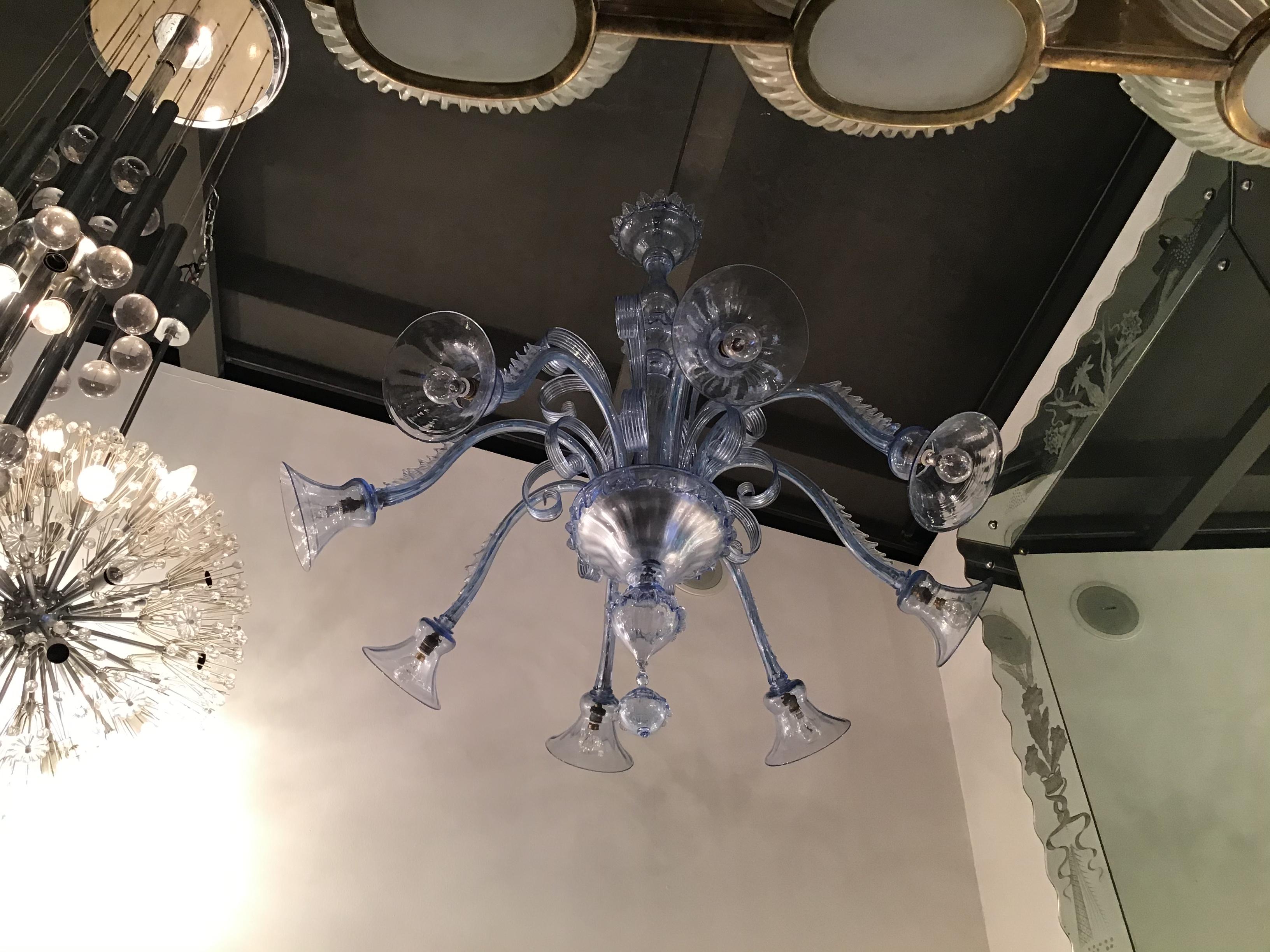 Venini Chandelier 8 Lights Murano Glass, 1940, Italy For Sale 3