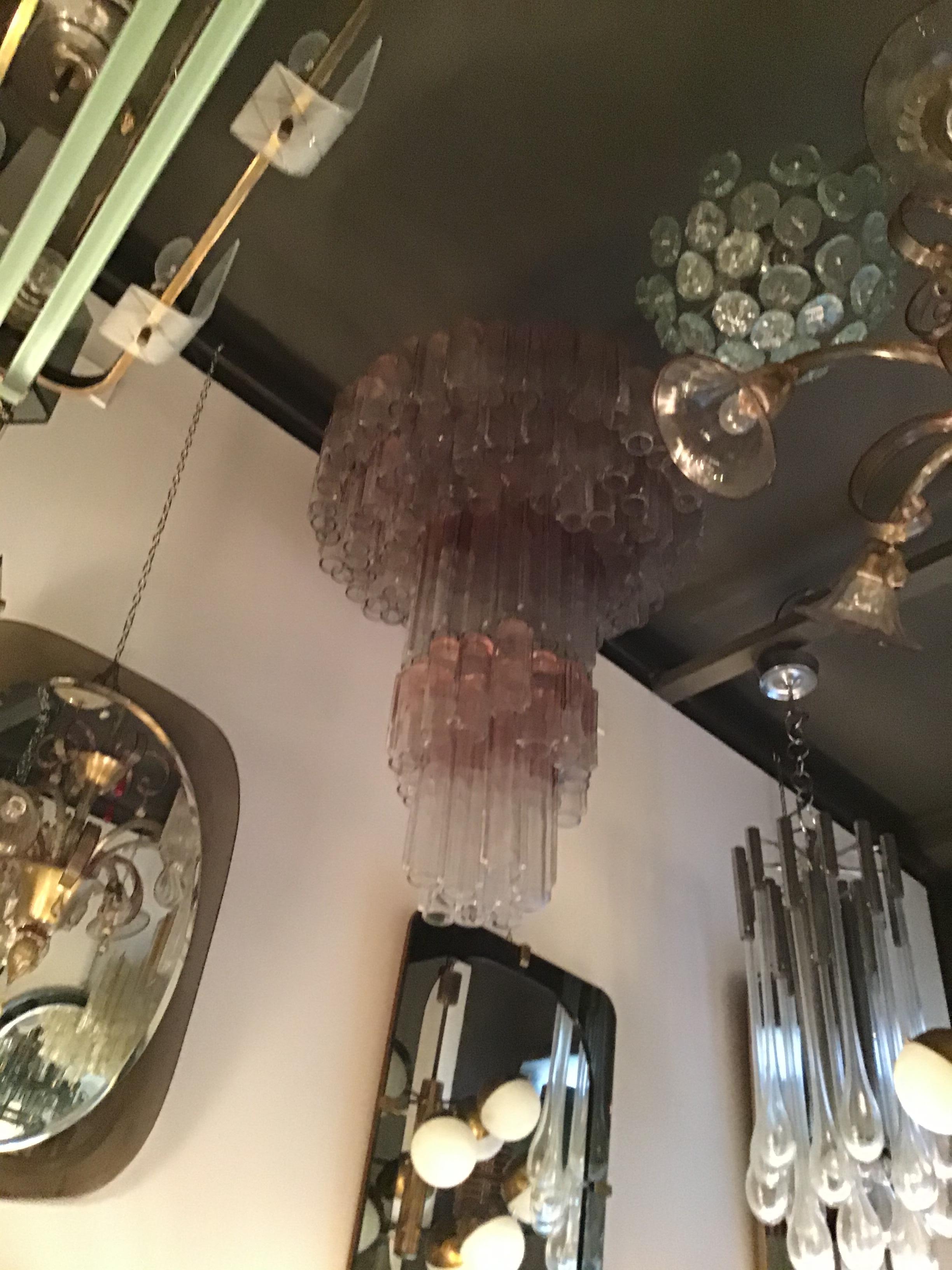 Exceptional Venini chandelier “Calza” Ludovico Diaz De Santillana Murano glass, 1970, Italy.