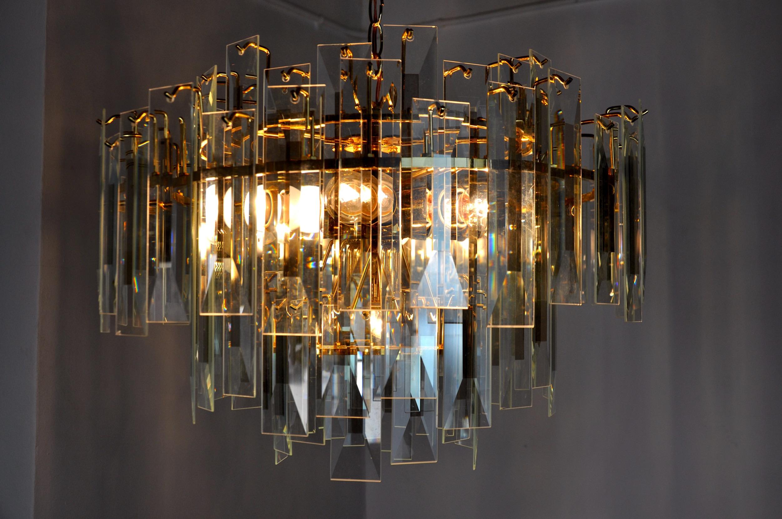 Late 20th Century Venini Chandelier, Cascading Bevelled Glass, Italy, 1970