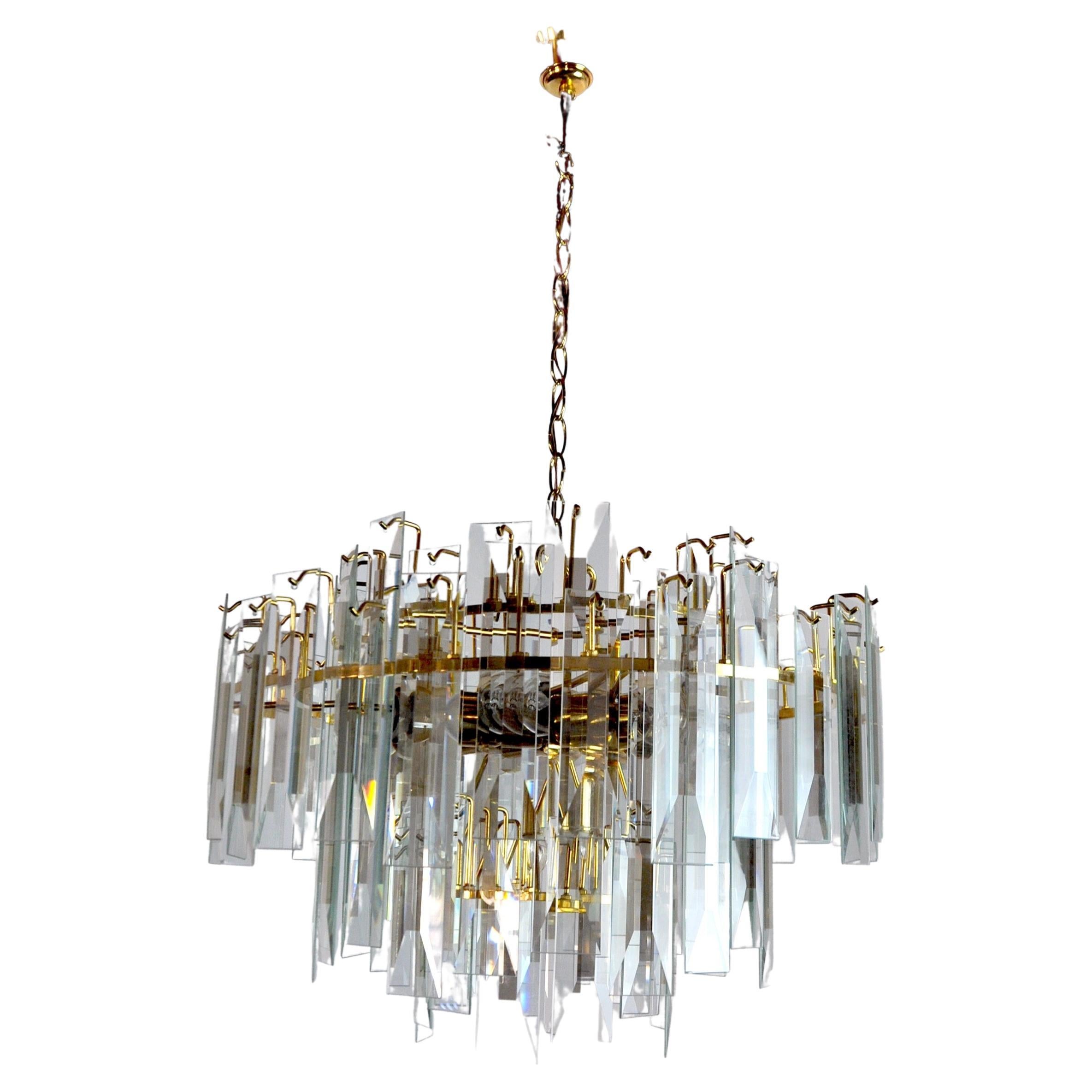 Venini Chandelier, Cascading Bevelled Glass, Italy, 1970