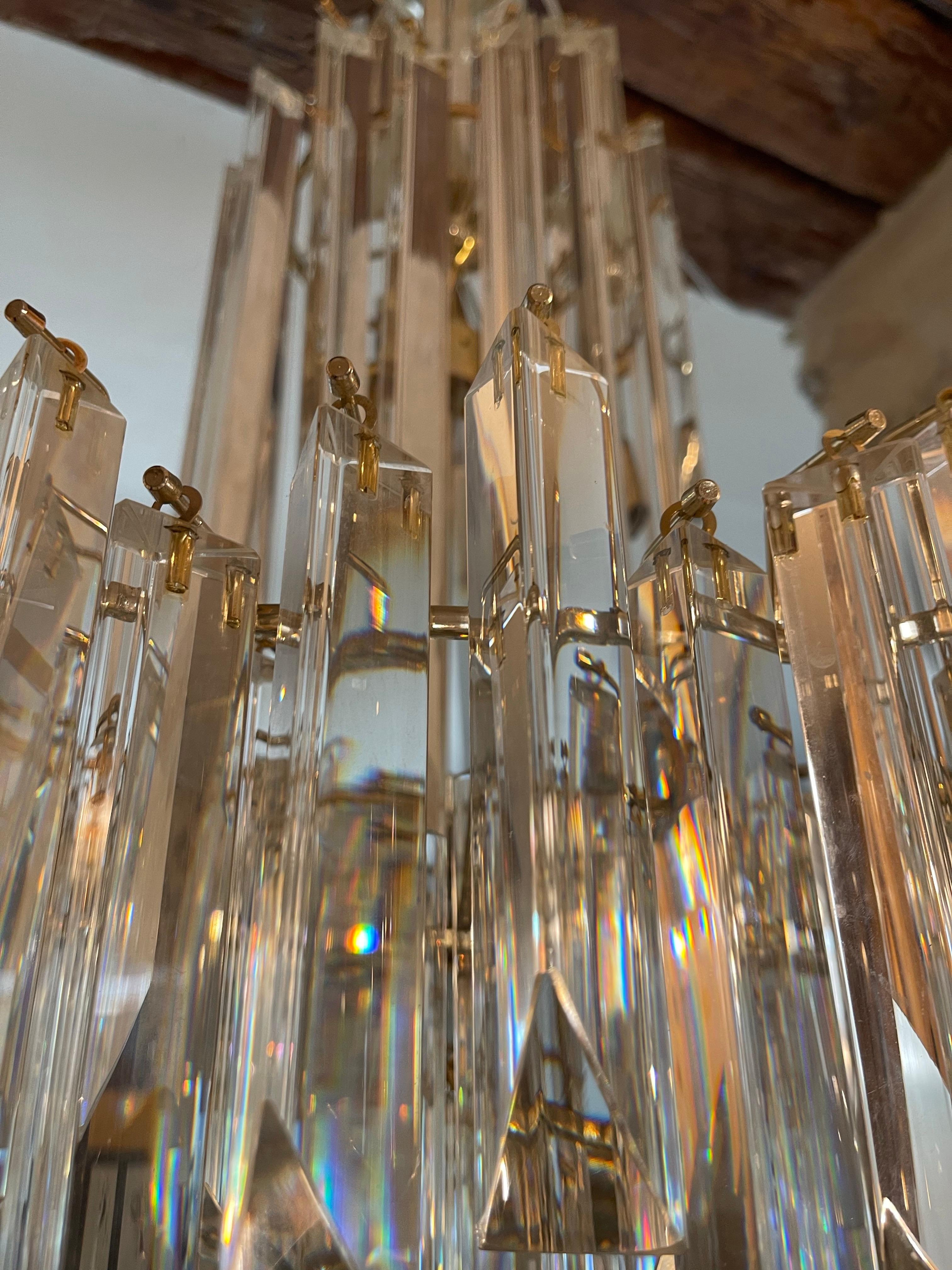 Mid-Century Modern Venini Chandelier Cristal murano gilt gold structure, Italy, 1980
