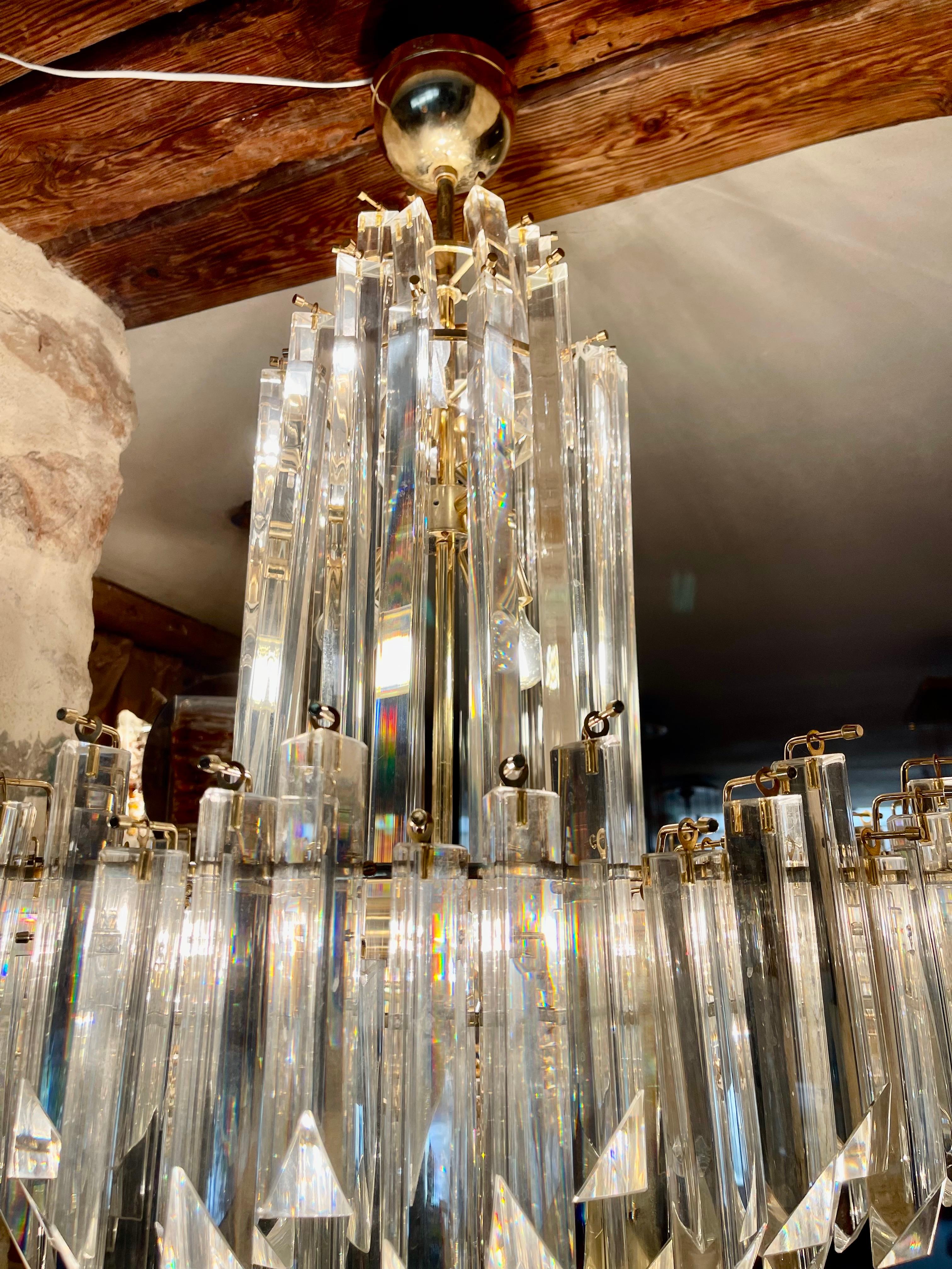 Venini Chandelier Cristal murano gilt gold structure, Italy, 1980 In Good Condition In La xara, VC