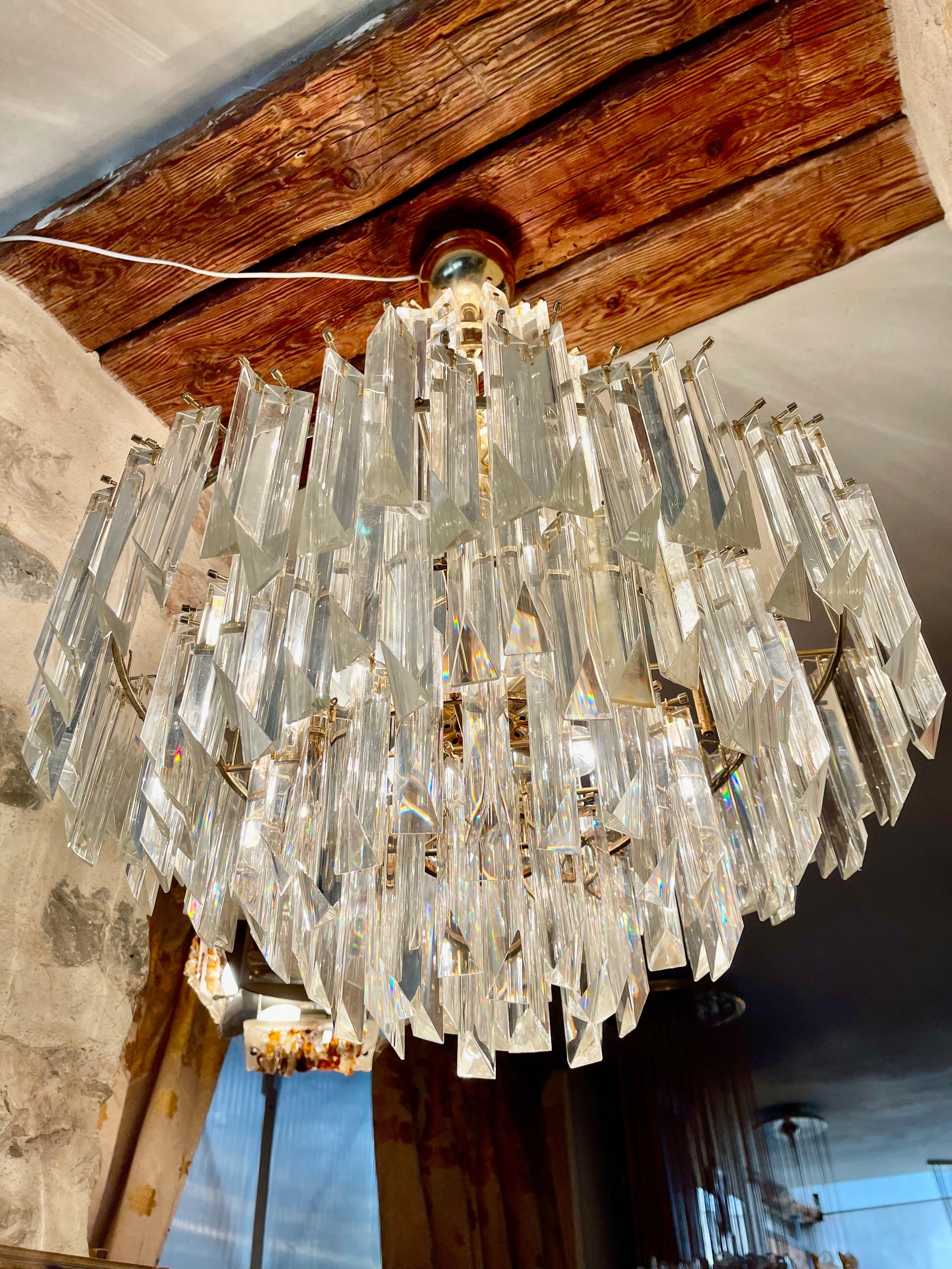 Late 20th Century Venini Chandelier Cristal murano gilt gold structure, Italy, 1980
