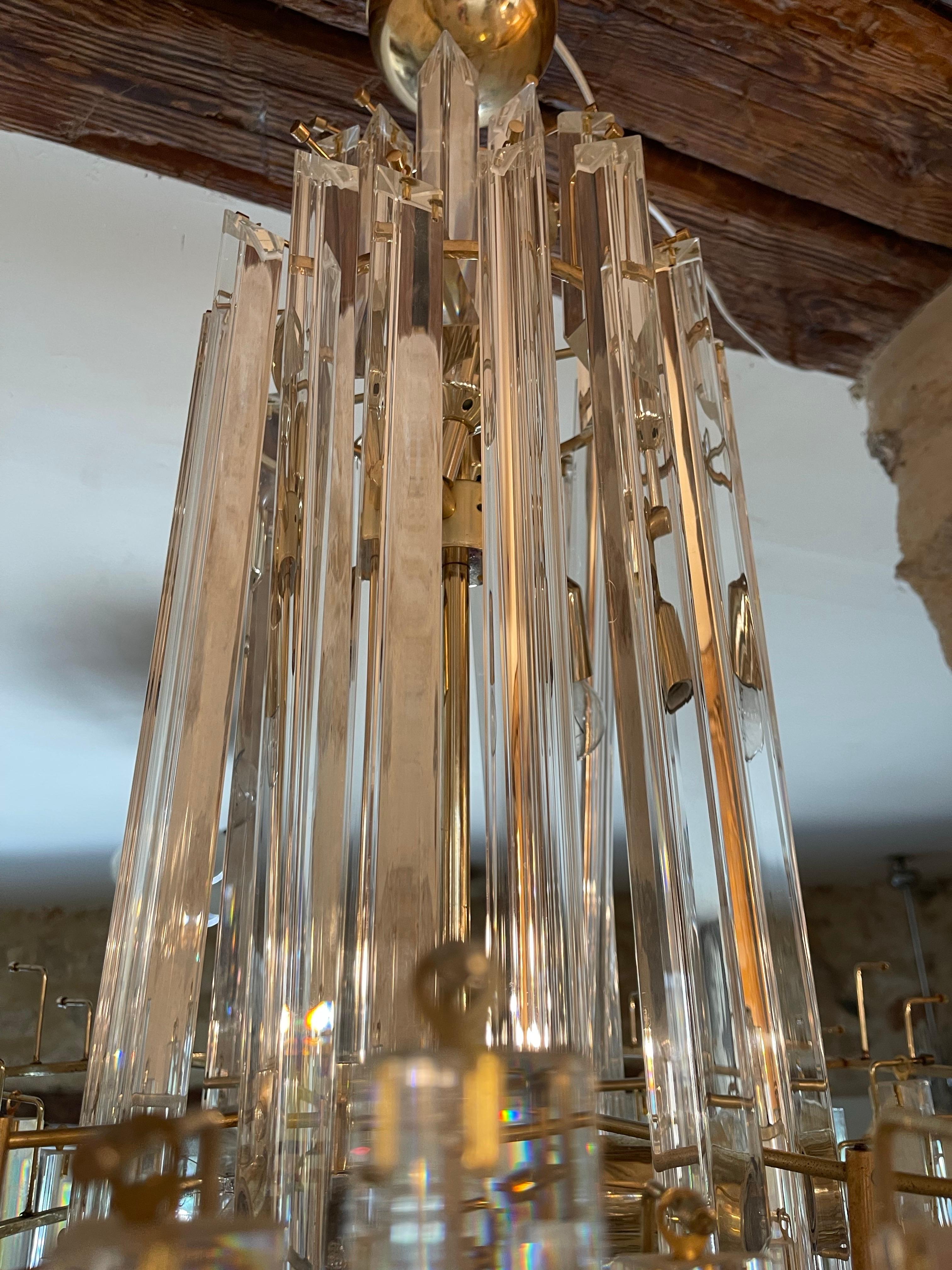 Crystal Venini Chandelier Cristal murano gilt gold structure, Italy, 1980