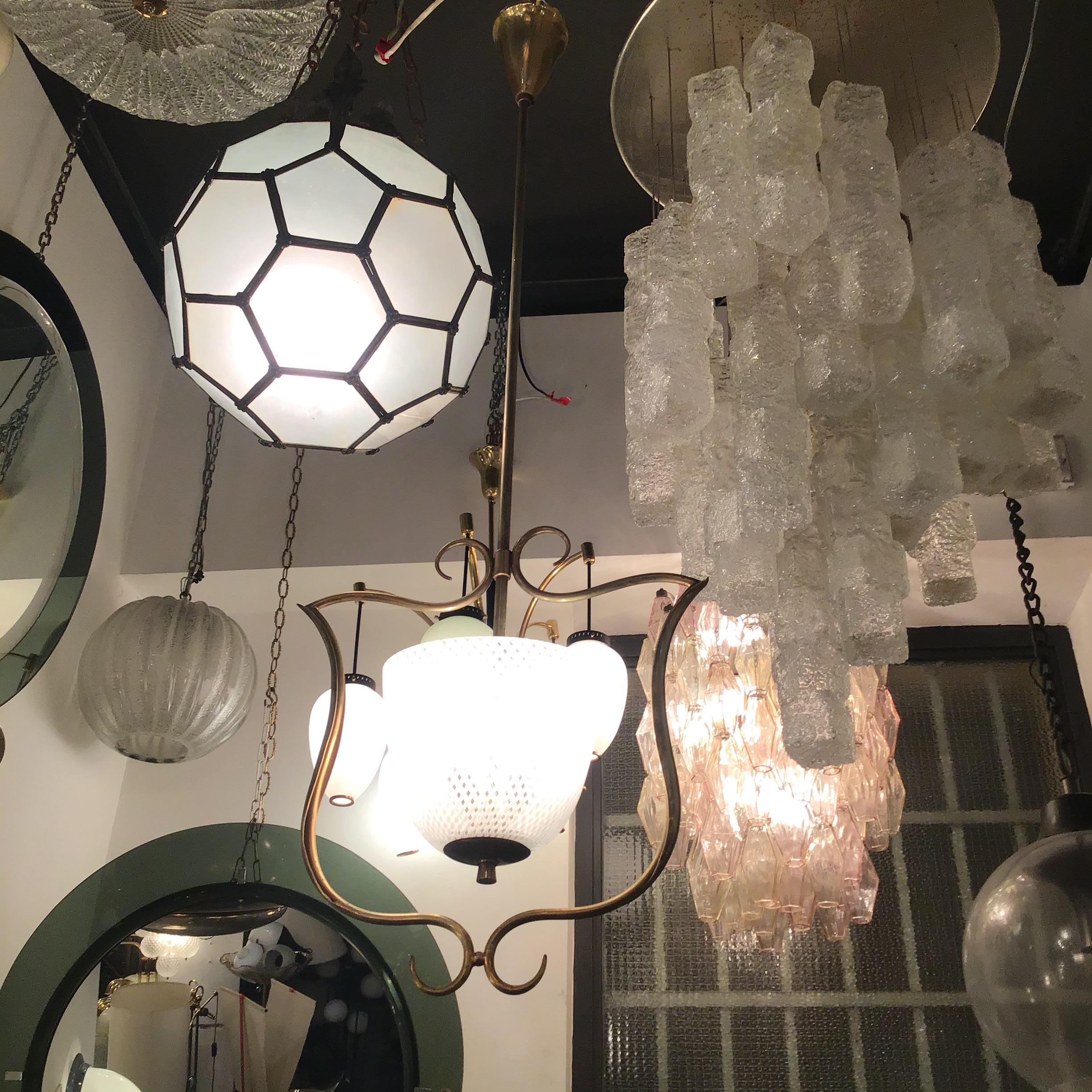 VENINI Chandelier Filigrana Brass Murano Glass 1930 Italy in vendita 3