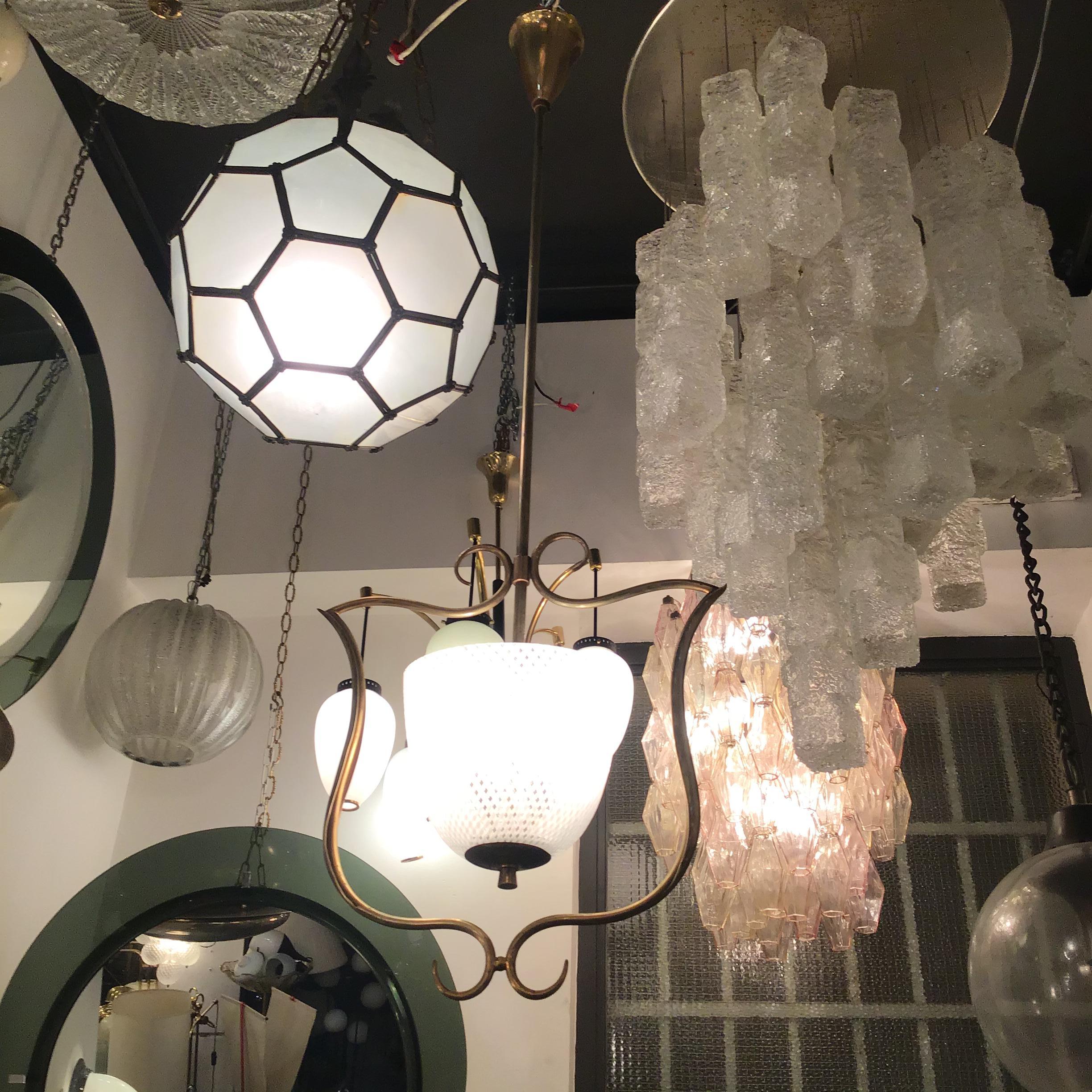 VENINI Chandelier Filigrana Brass Murano Glass 1930 Italy in vendita 4