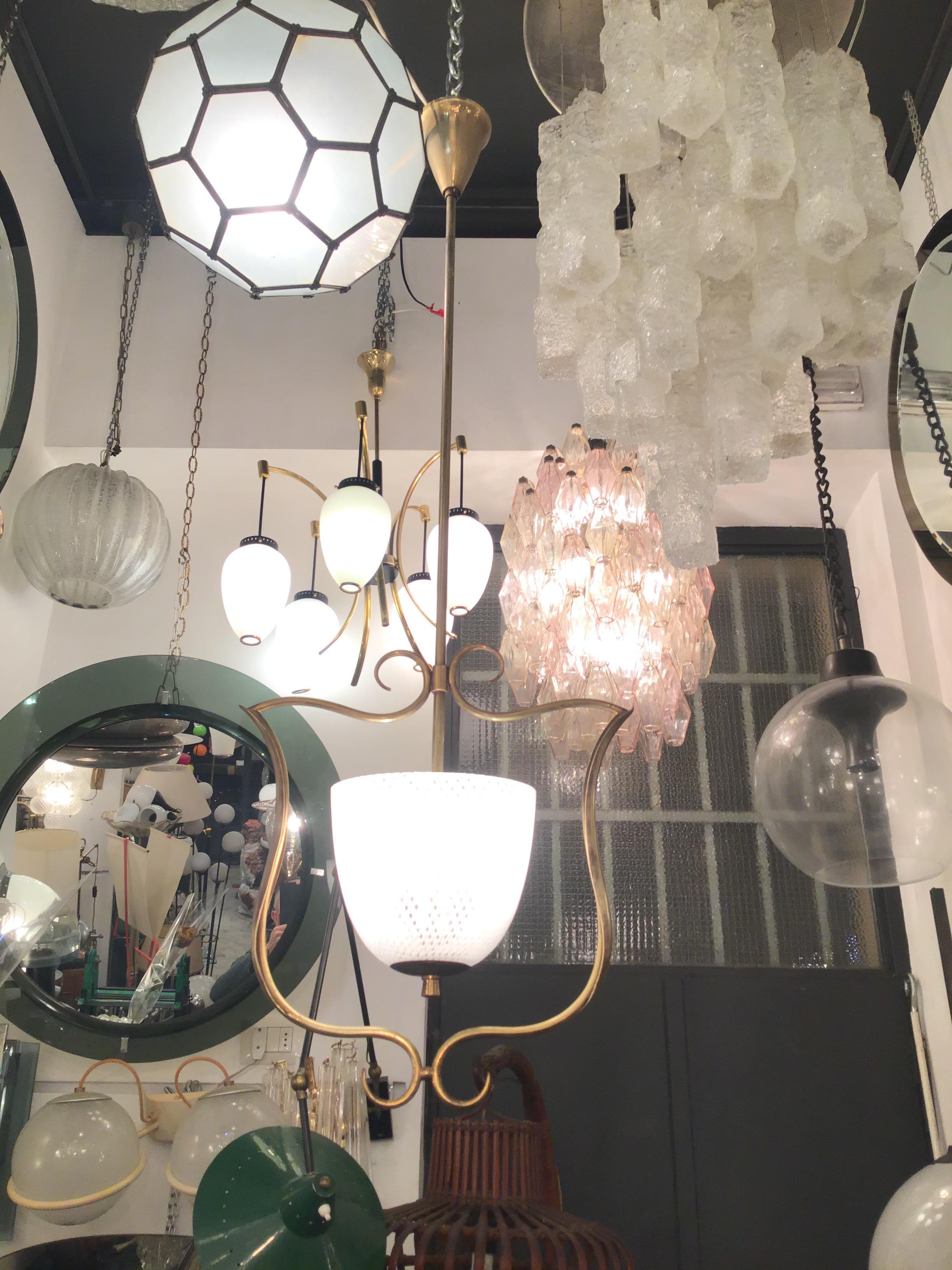 VENINI Chandelier Filigrana Brass Murano Glass 1930 Italy in vendita 5