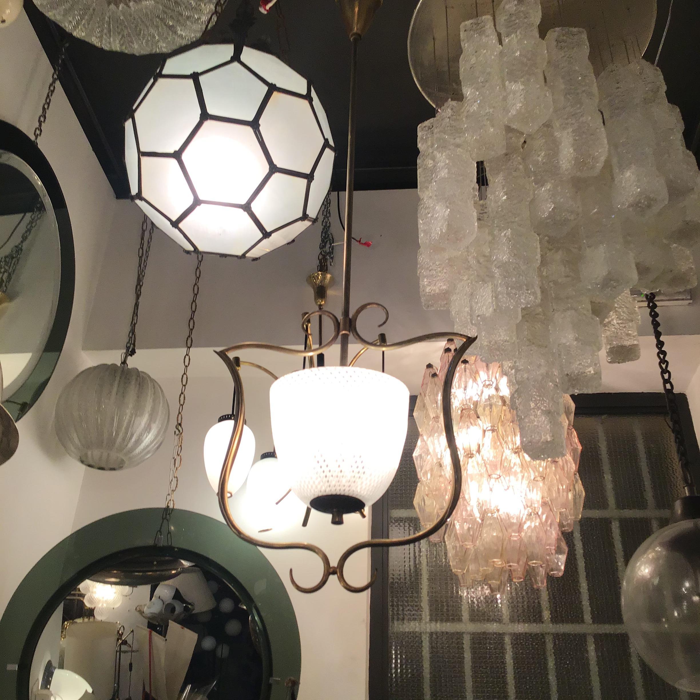 VENINI Chandelier Filigrana Brass Murano Glass 1930 Italy in vendita 2