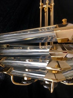 Venini chandelier glass with gilt gold structure , italy 1980