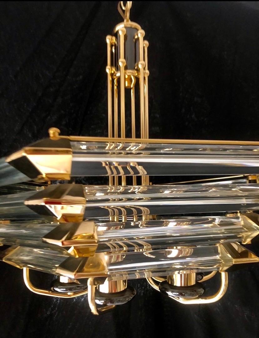Mid-Century Modern Venini chandelier glass with gilt gold structure , italy 1980 For Sale