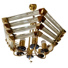 Venini chandelier glass with gilt gold structure , italy 1980
