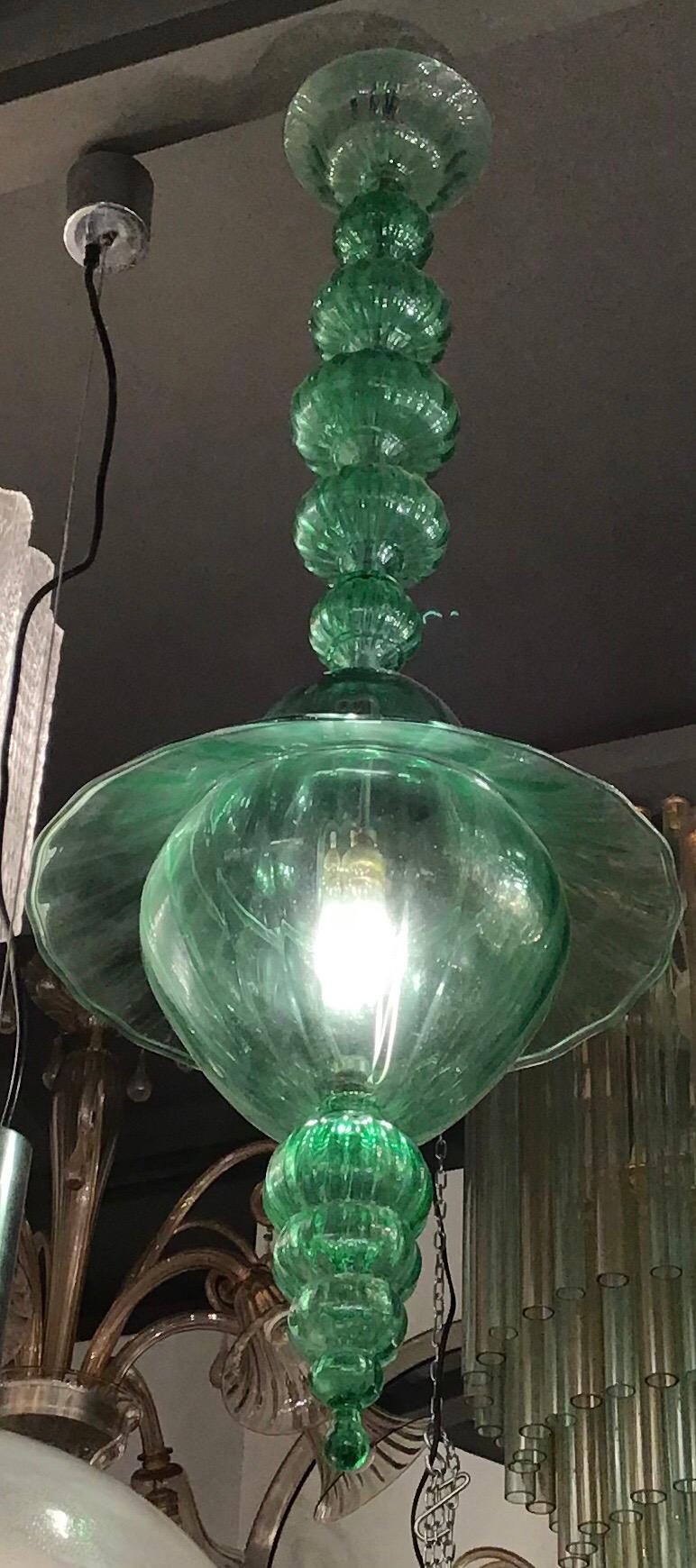Venini Chandelier Green Murano Glass, 1940, Italy 4