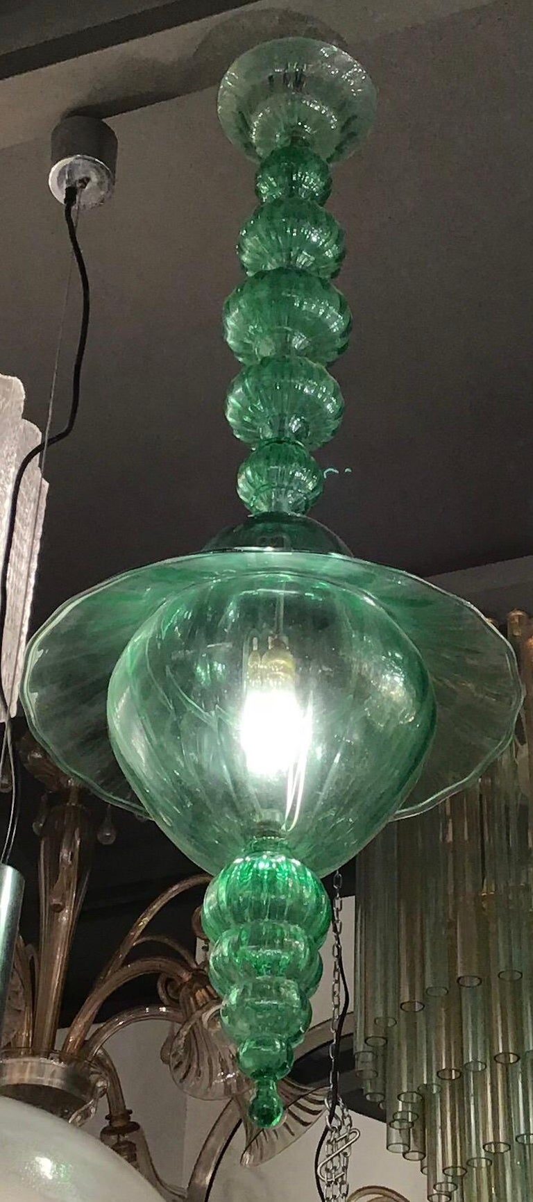 Venini Chandelier Green Murano Glass, 1940, Italy For Sale 4