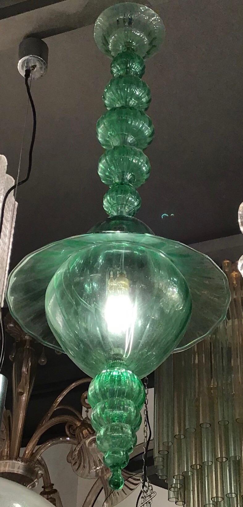 Venini Chandelier Green Murano Glass, 1940, Italy 5