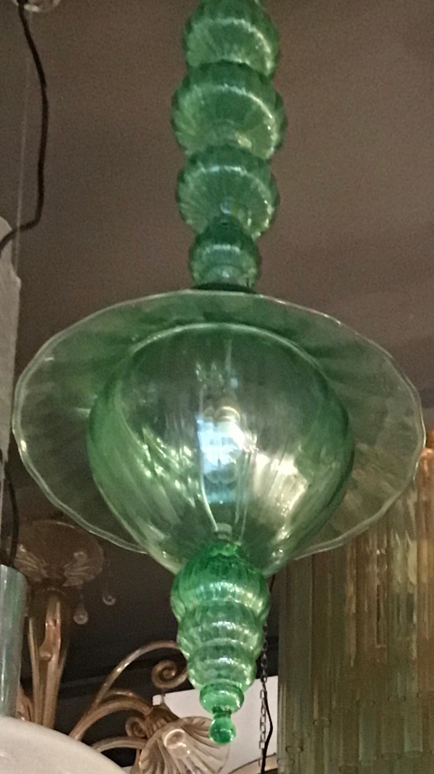 Mid-20th Century Venini Chandelier Green Murano Glass, 1940, Italy