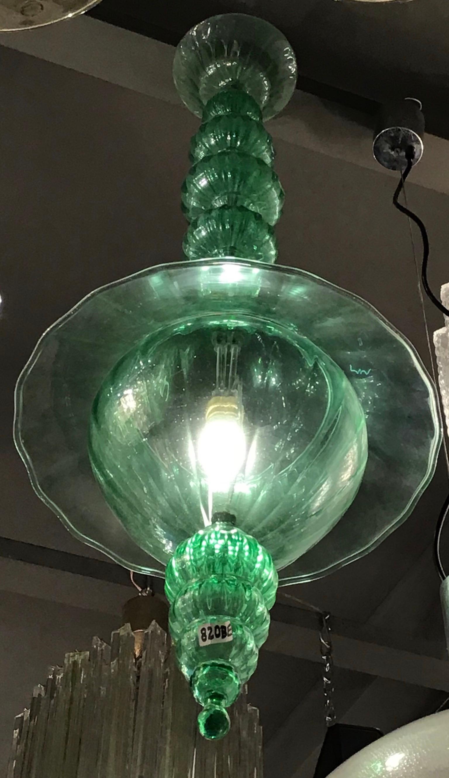 Venini Chandelier Green Murano Glass, 1940, Italy 1