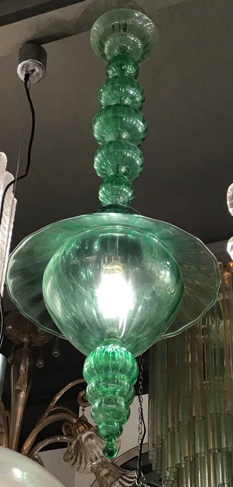 Venini Chandelier Green Murano Glass, 1940, Italy For Sale 2