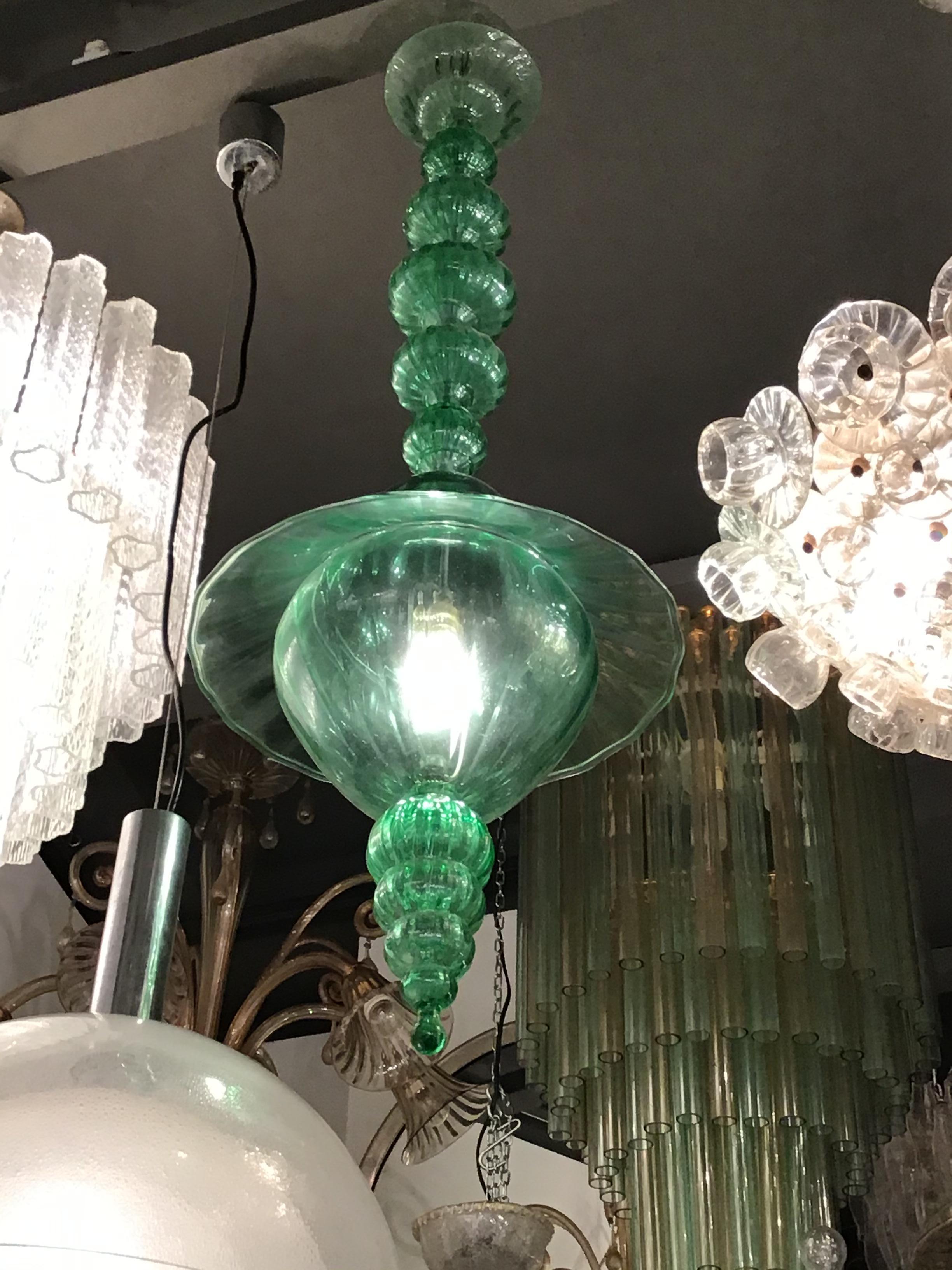 Venini Chandelier Green Murano Glass, 1940, Italy 3
