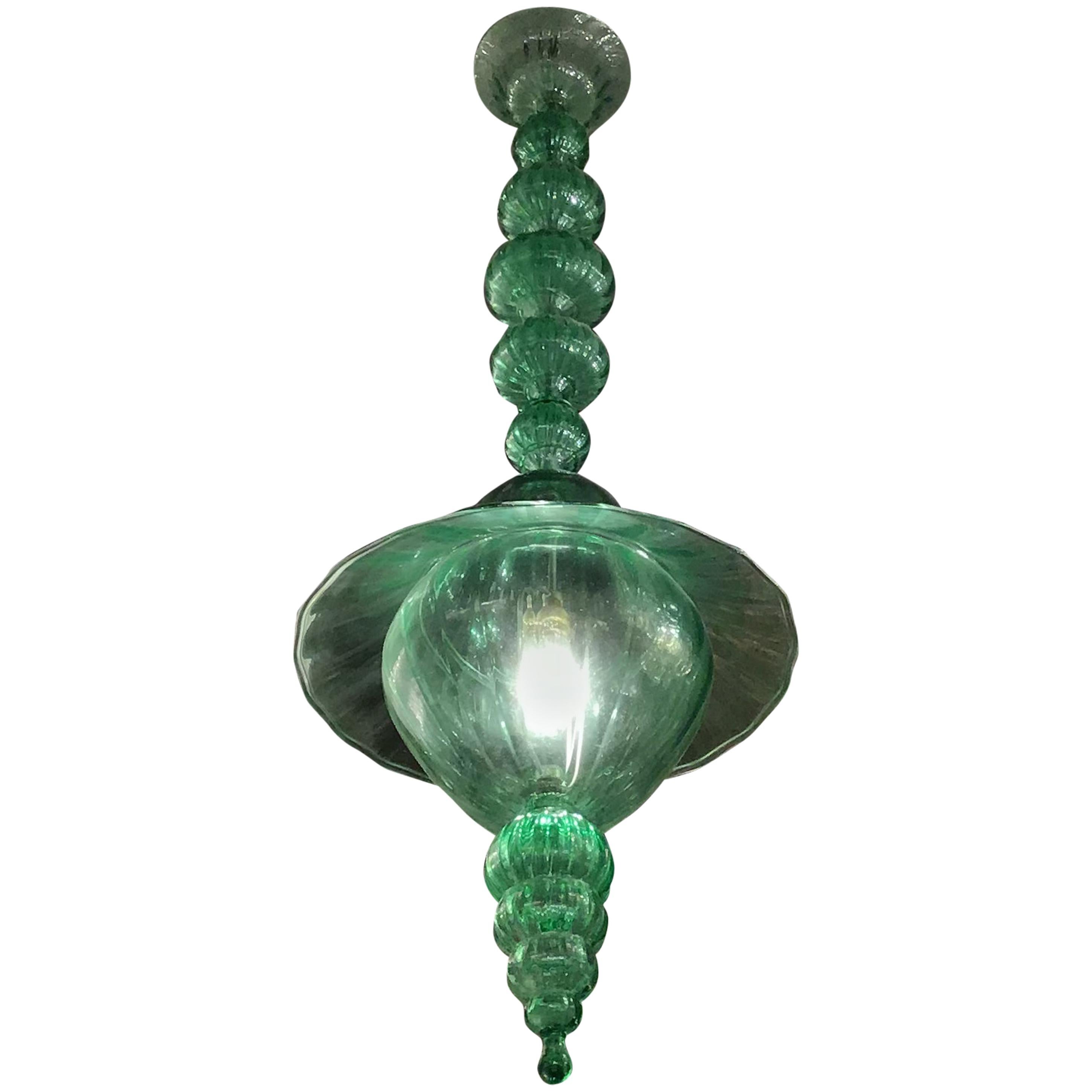 Venini Chandelier Green Murano Glass, 1940, Italy