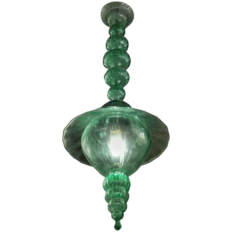 Venini Chandelier Green Murano Glass, 1940, Italy For Sale