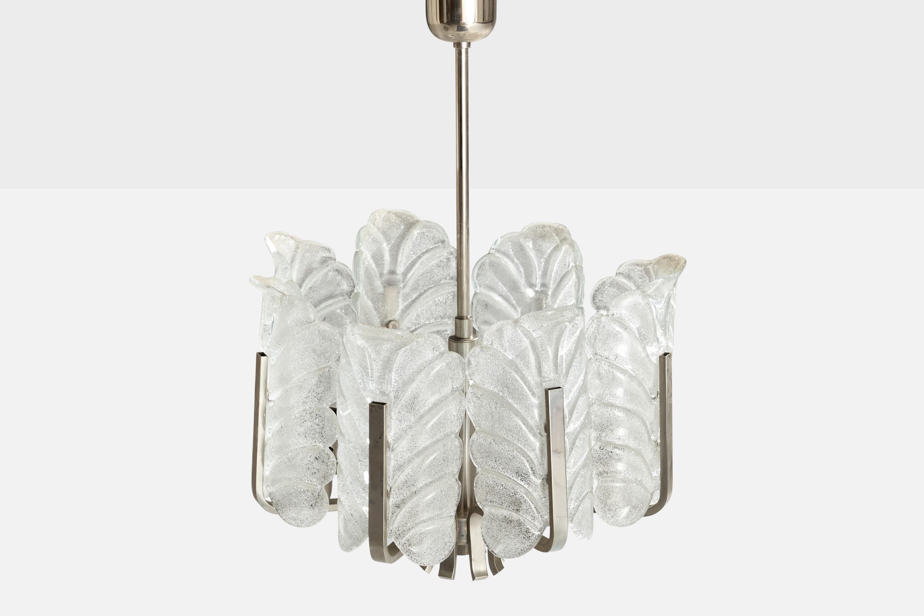 Italian Venini, Chandelier, Metal, Glass, Italy, 1950s For Sale