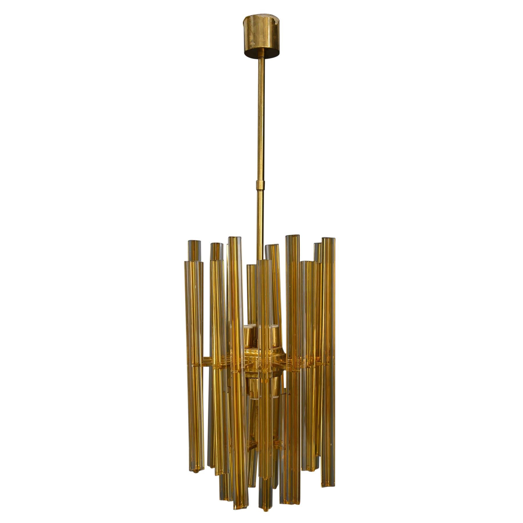 Venini Chandelier Midcentury in Gilded Glass and Brass Elegant, 1950 For Sale