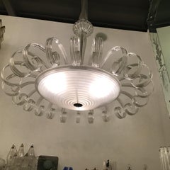 Venini Chandelier Murano Glass 1930 Iron Structure and Wood Italia