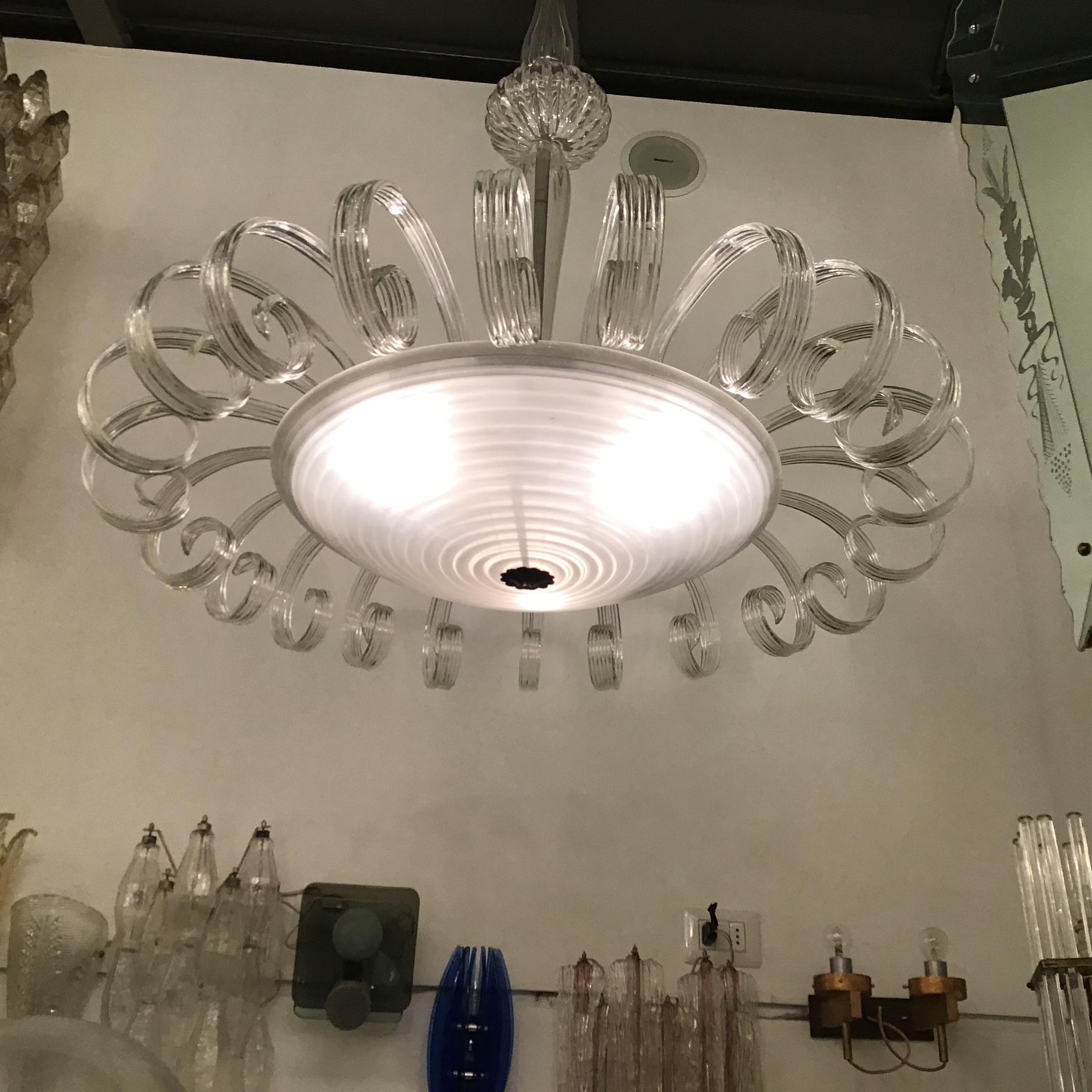 Other Venini Chandelier Murano Glass 1930 Iron Structure and Wood Italia For Sale