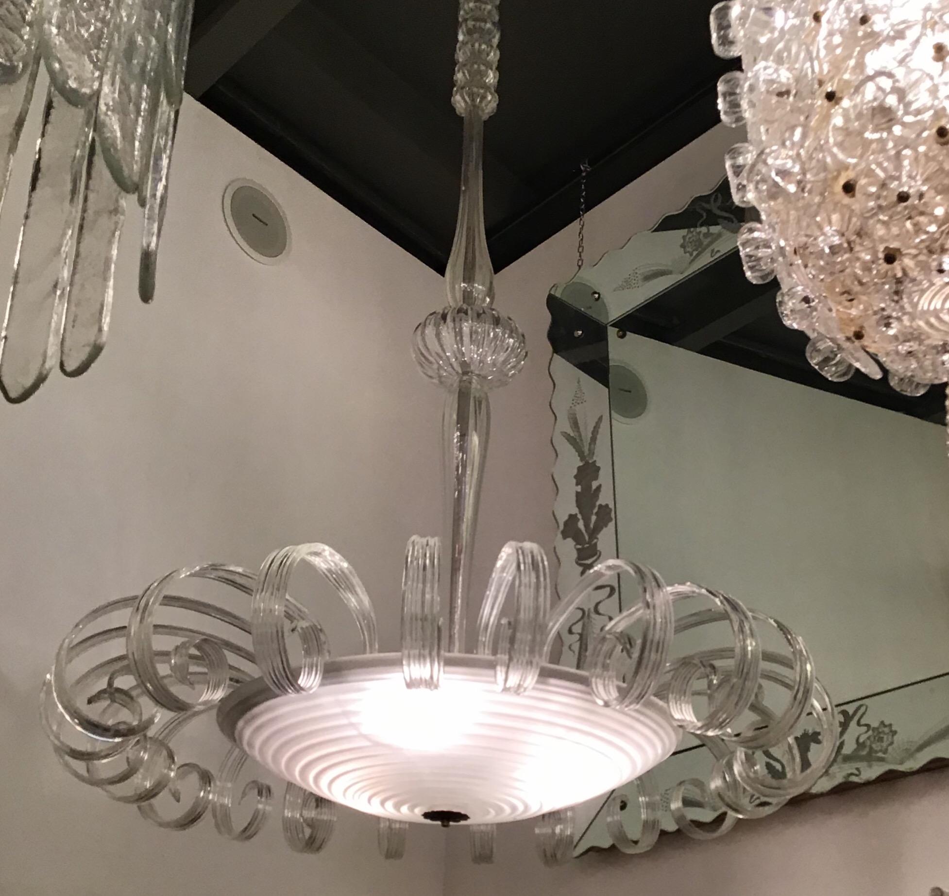 Venini Chandelier Murano Glass 1930 Iron Structure and Wood Italia In Excellent Condition For Sale In Milano, IT
