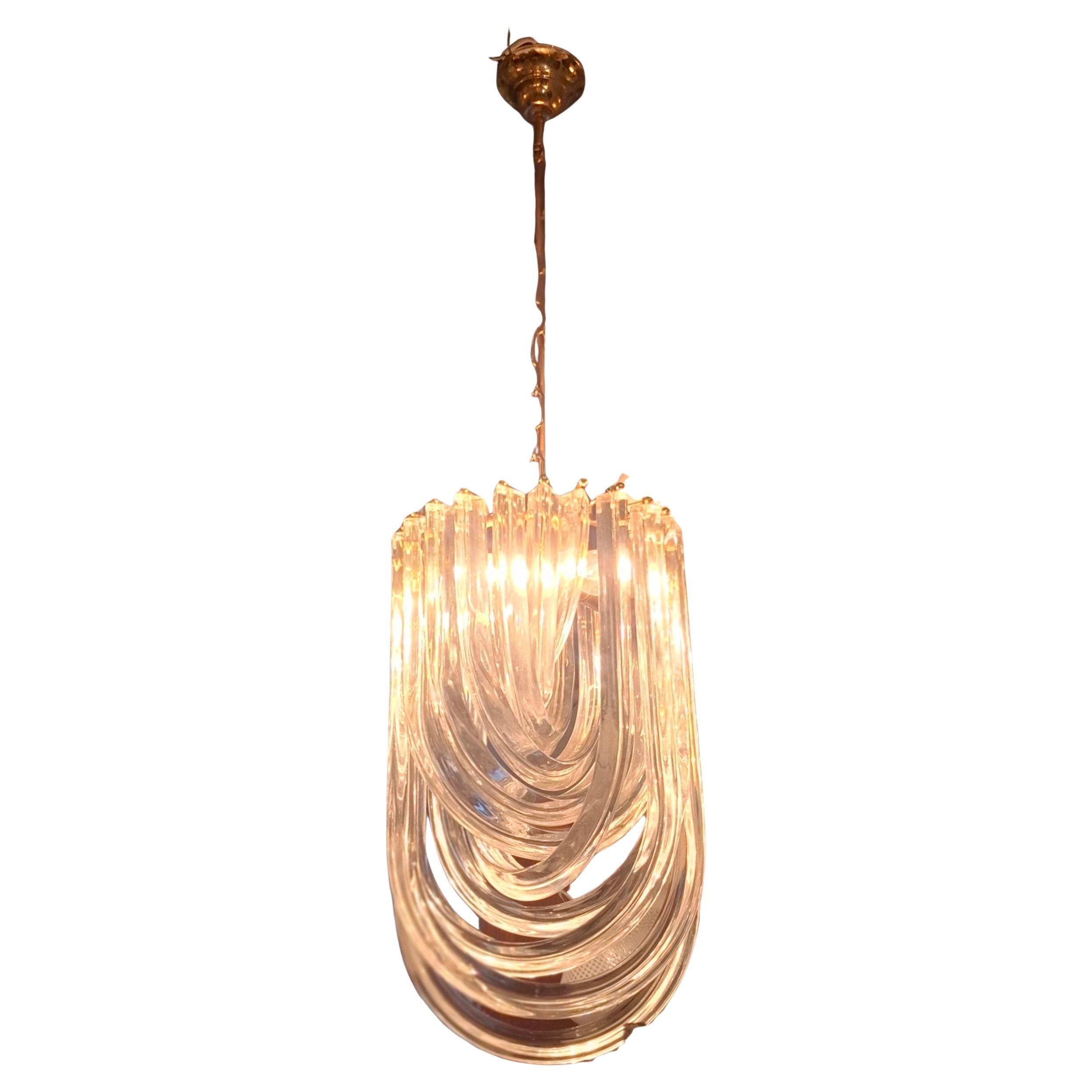 VENINI CHANDELIER MuRANO GLASS BRASS 1970 ITALY